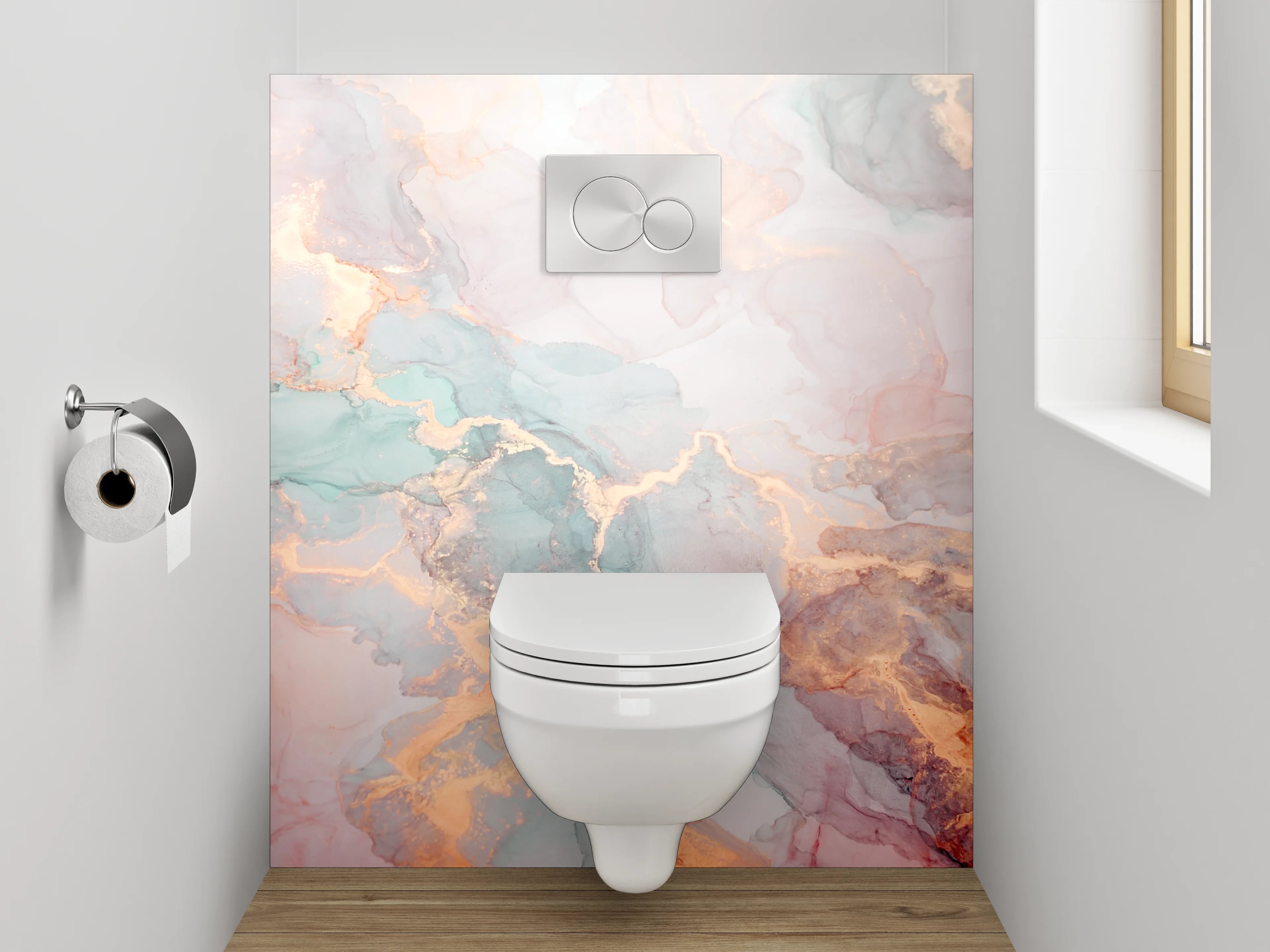 WC-Rückwand - Abstraktes Marmor Aquarell Pastell