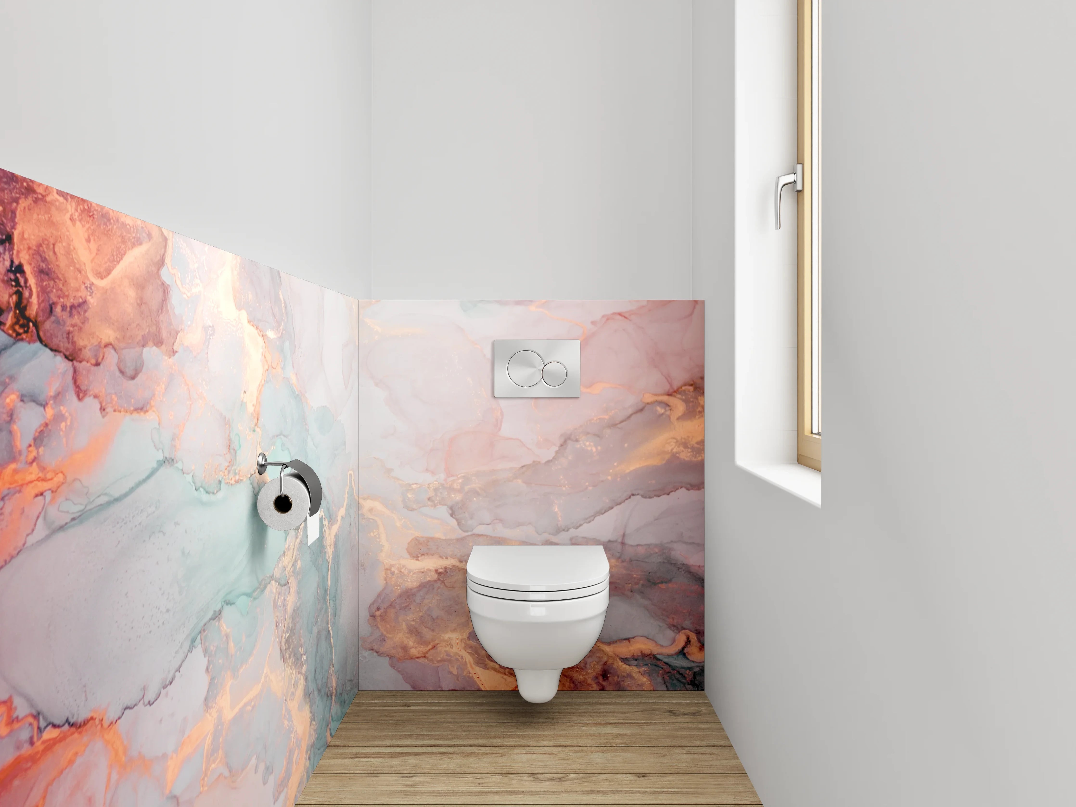 WC-Rückwand - Abstraktes Marmor Aquarell Pastell