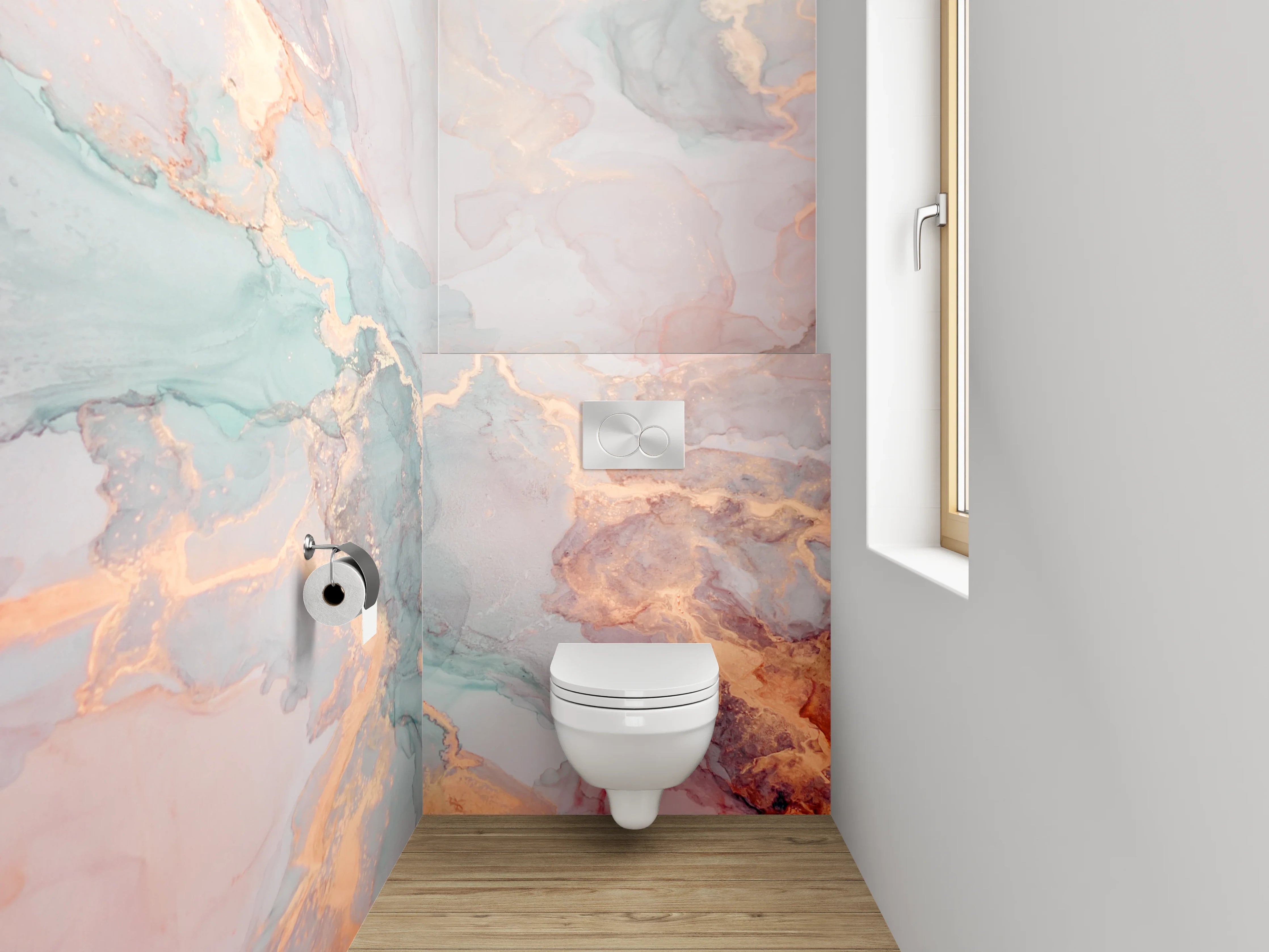 WC-Rückwand - Abstraktes Marmor Aquarell Pastell