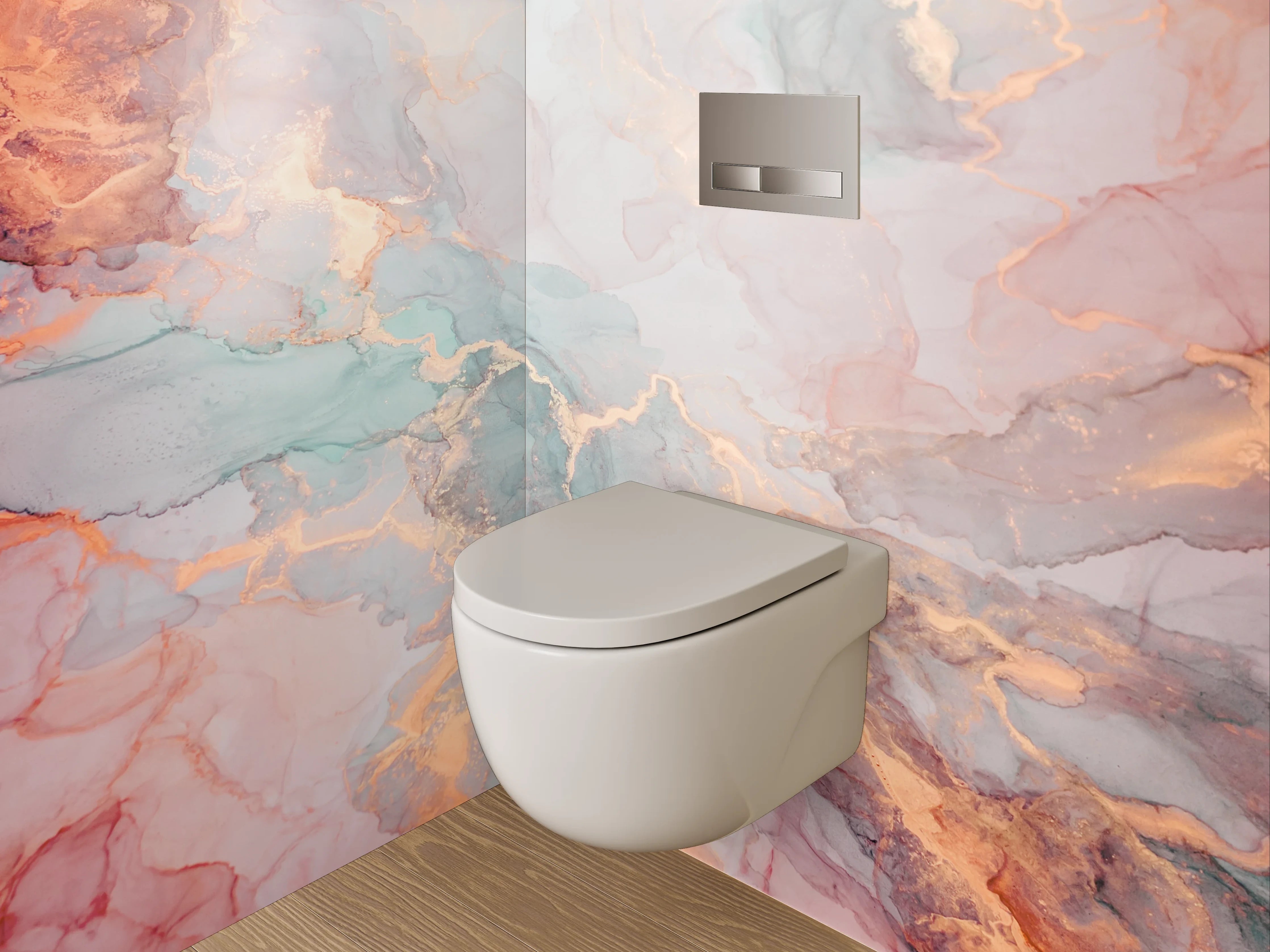 WC-Rückwand - Abstraktes Marmor Aquarell Pastell