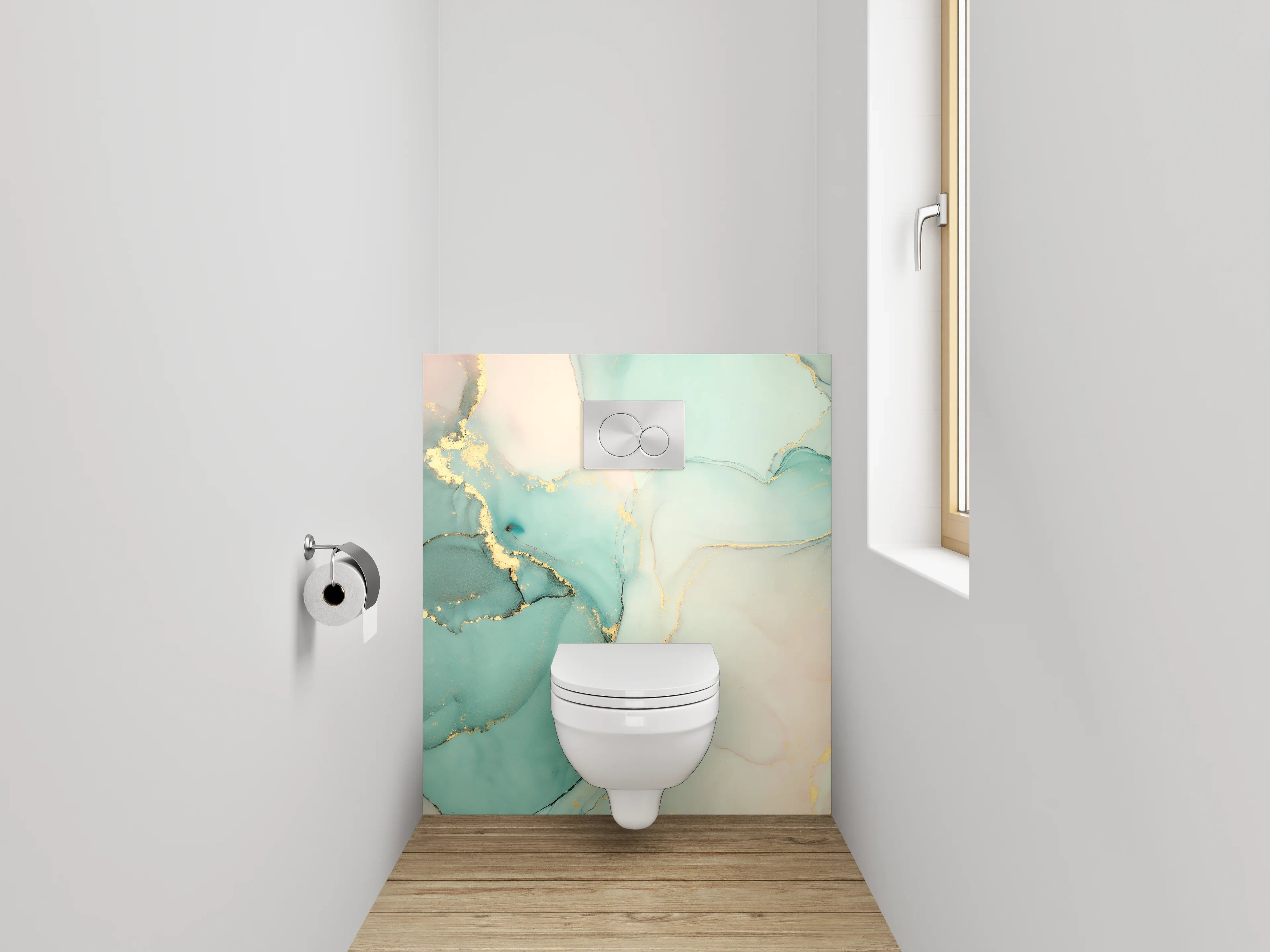 WC-Rückwand - Abstraktes Marmor Aquarell Türkis Gold