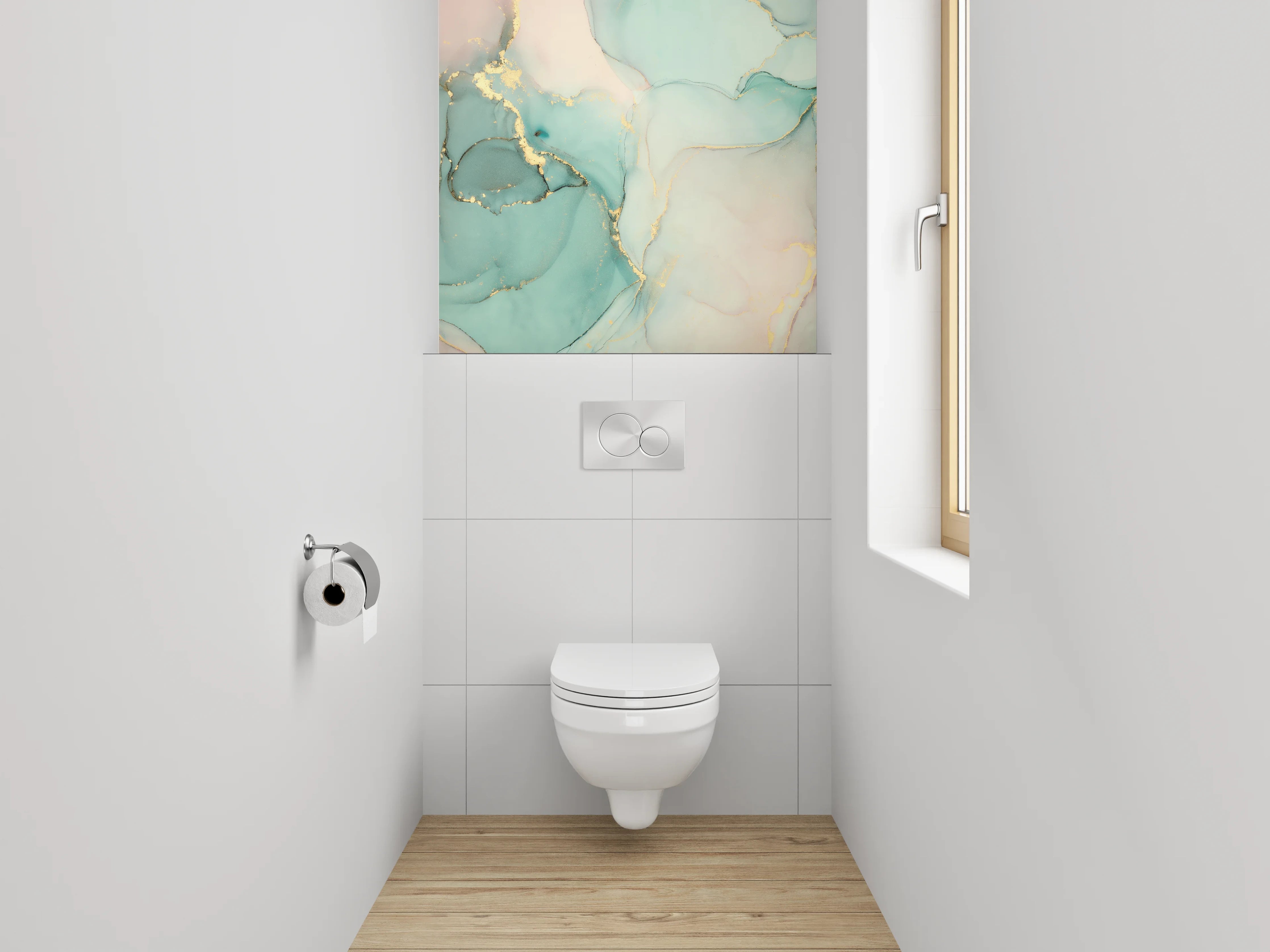 WC-Rückwand - Abstraktes Marmor Aquarell Türkis Gold