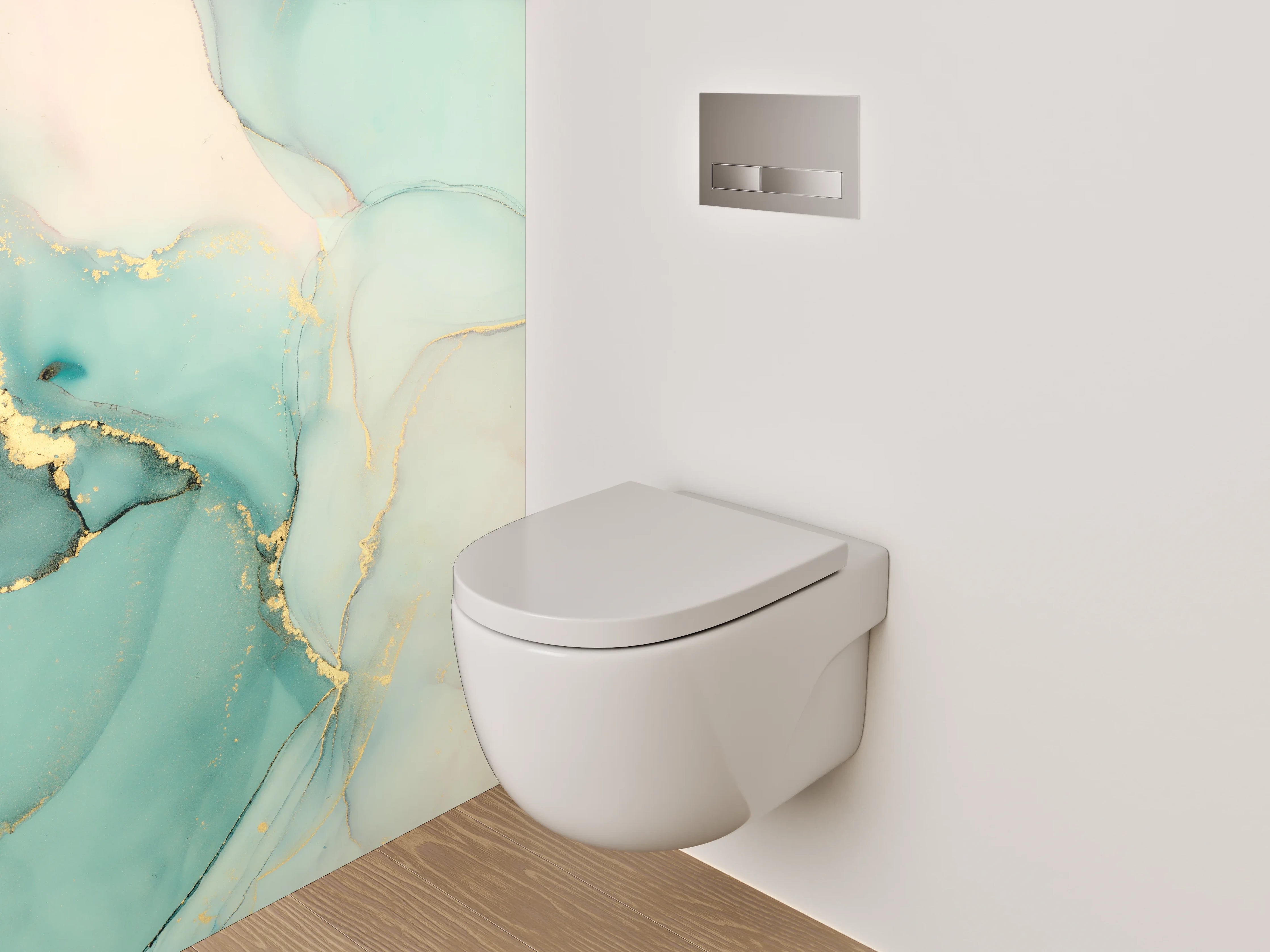 WC-Rückwand - Abstraktes Marmor Aquarell Türkis Gold