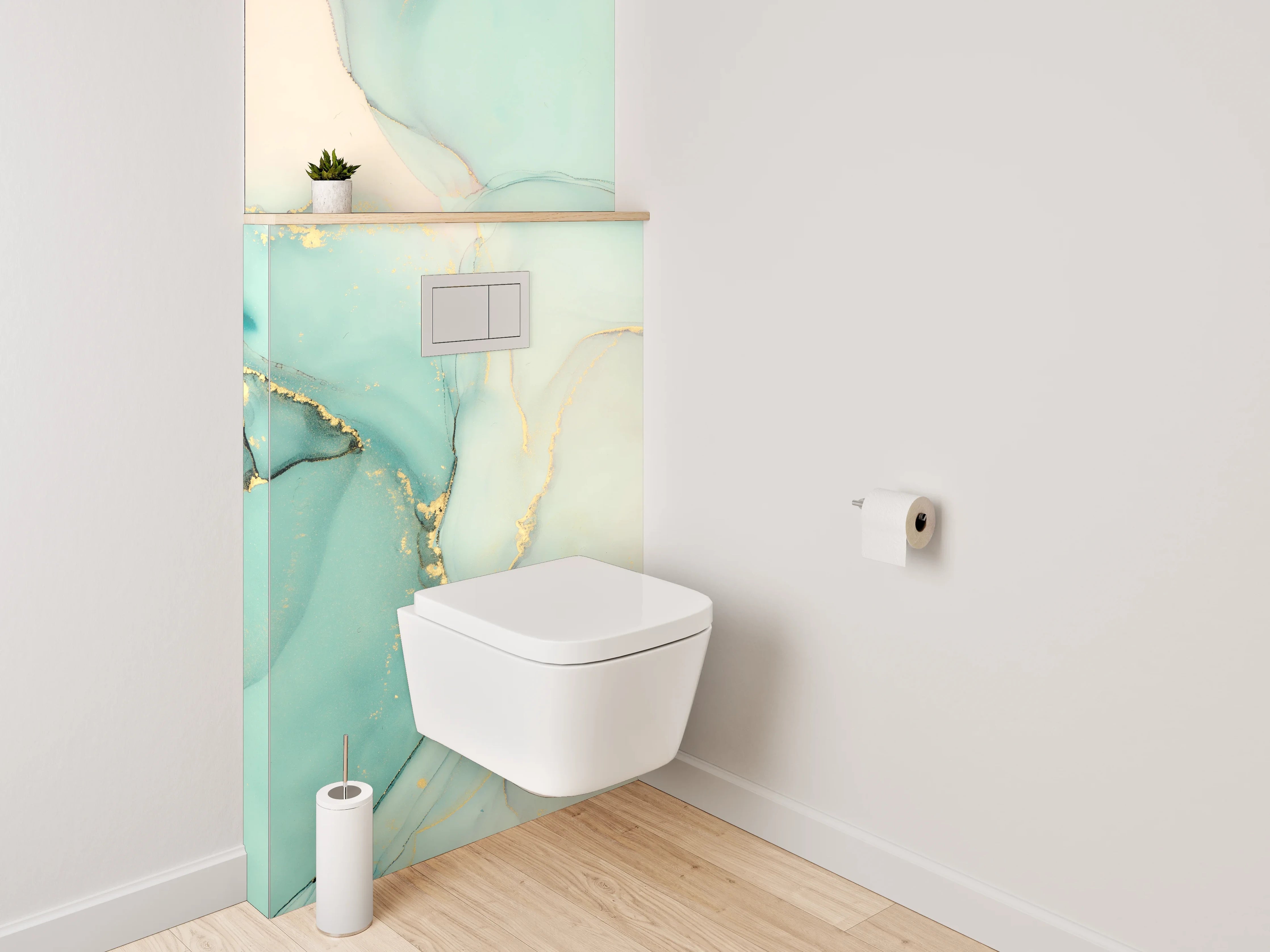 WC-Rückwand - Abstraktes Marmor Aquarell Türkis Gold