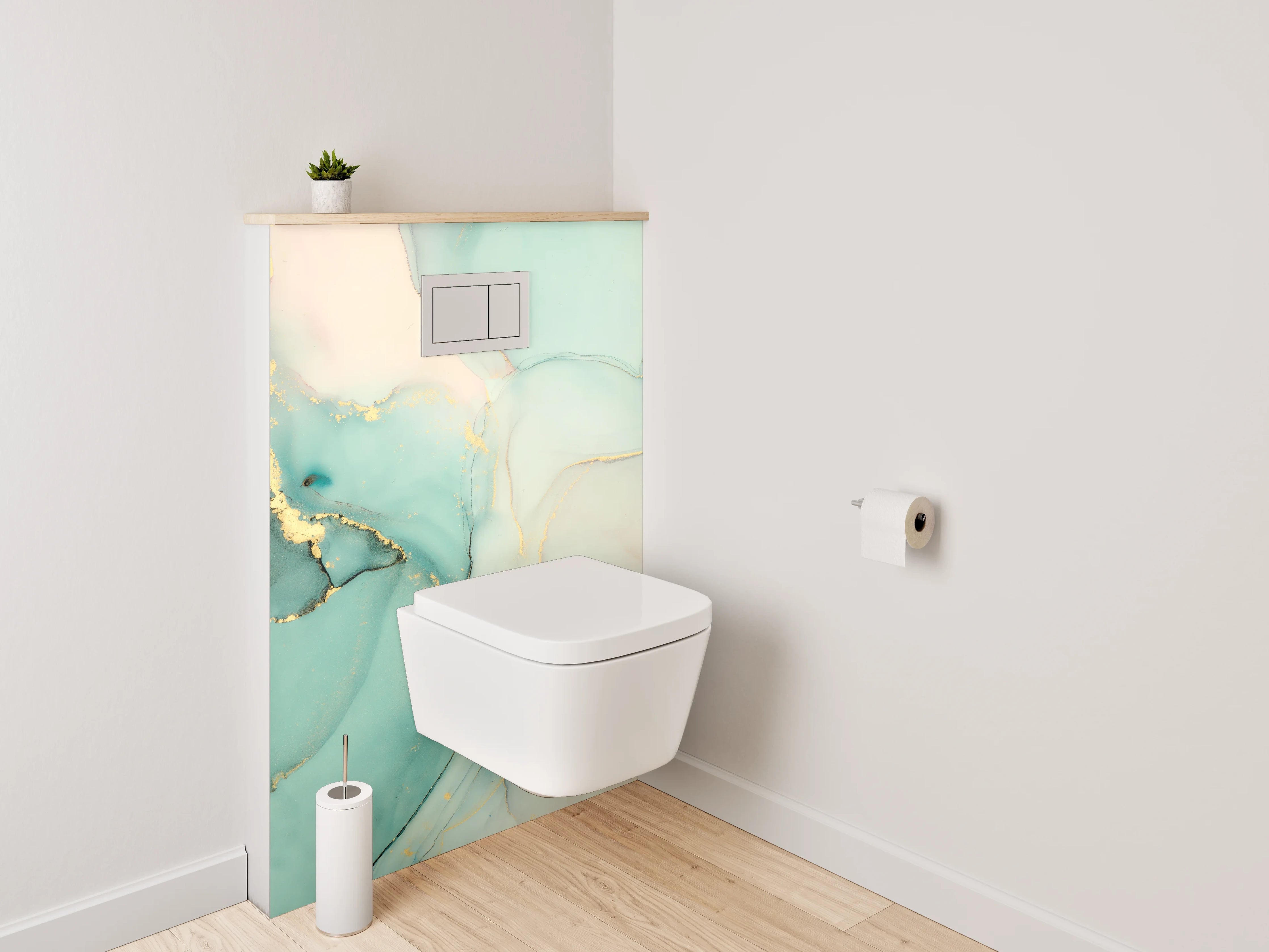 WC-Rückwand - Abstraktes Marmor Aquarell Türkis Gold