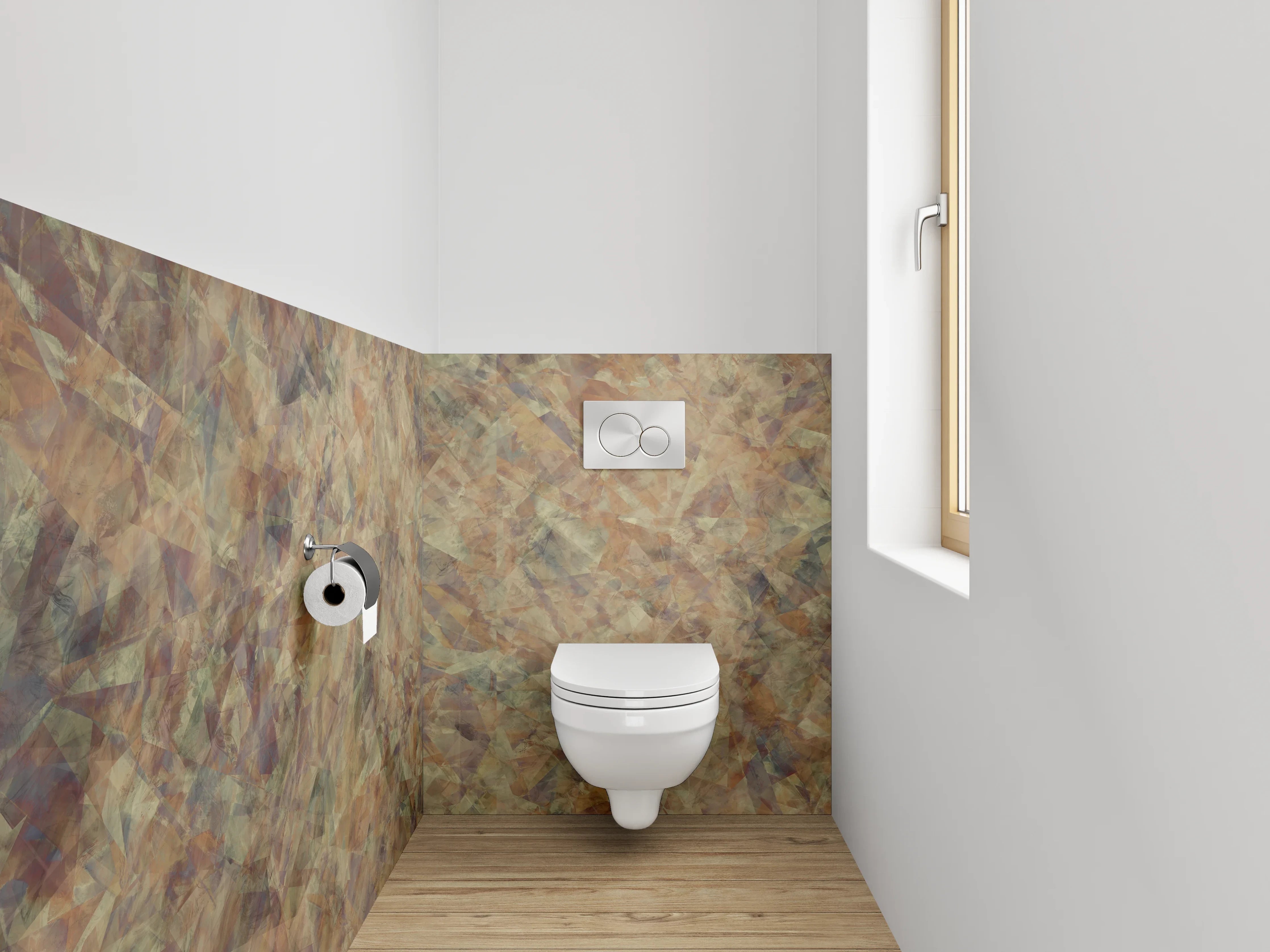 WC-Rückwand - Abstraktes Marmor-Design in Erdtönen