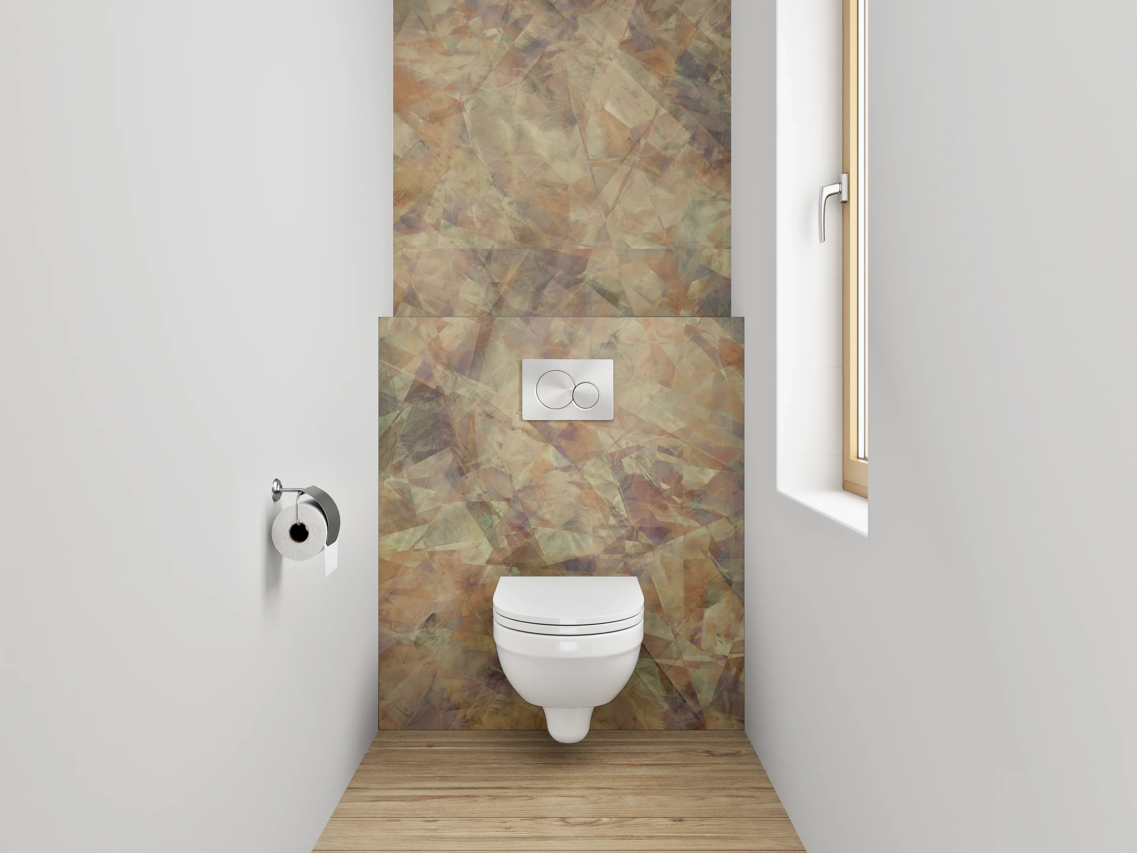 WC-Rückwand - Abstraktes Marmor-Design in Erdtönen