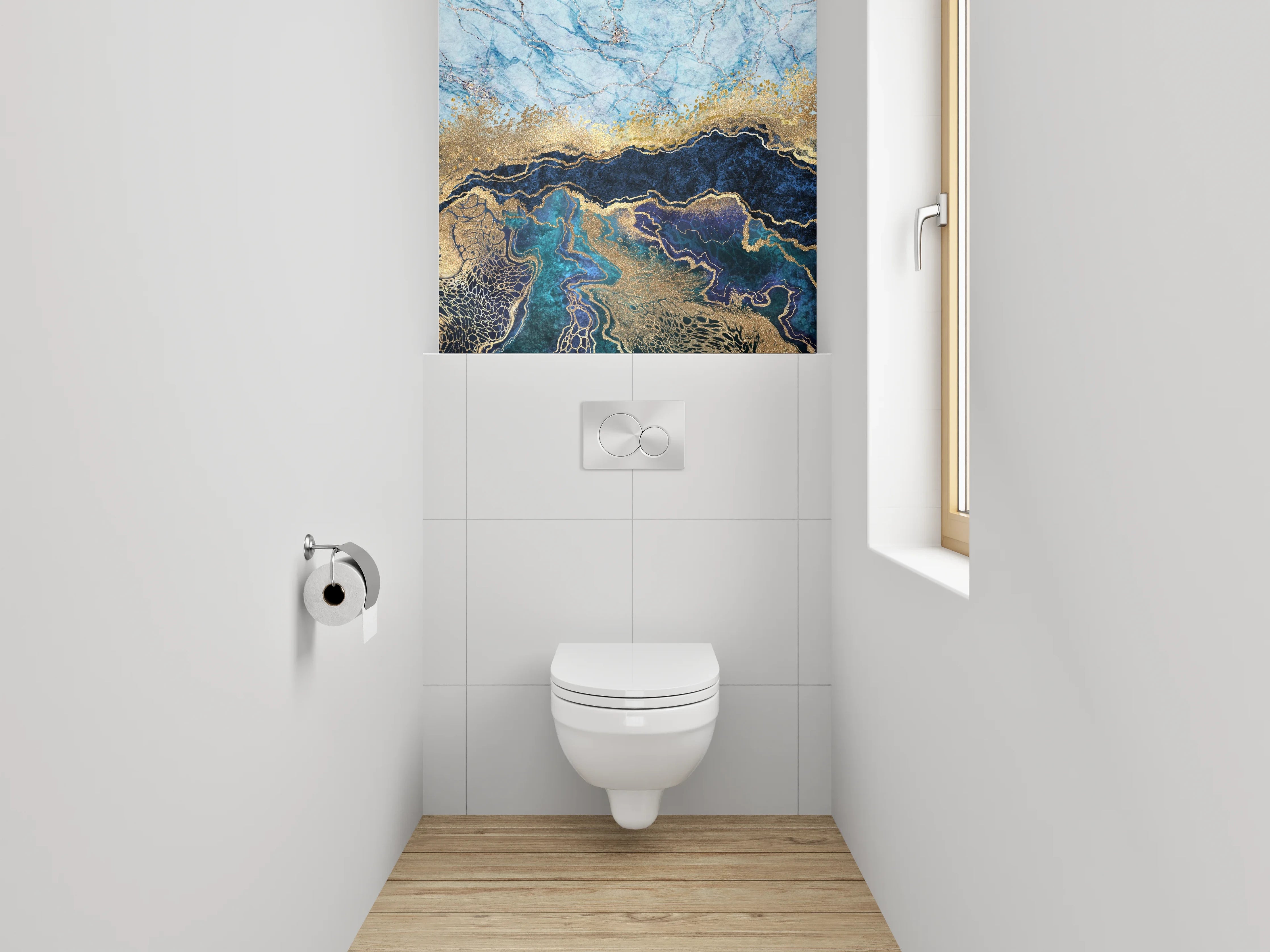WC-Rückwand - Abstraktes Marmor Gold Blau Design
