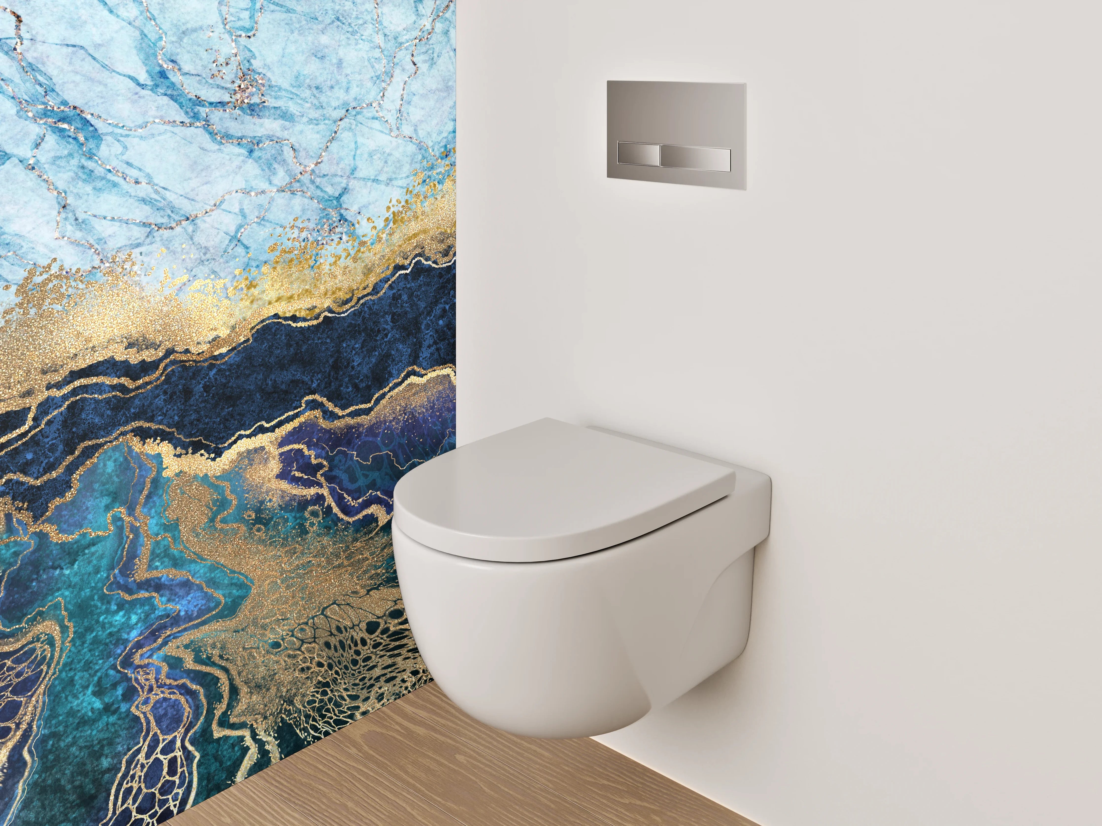 WC-Rückwand - Abstraktes Marmor Gold Blau Design