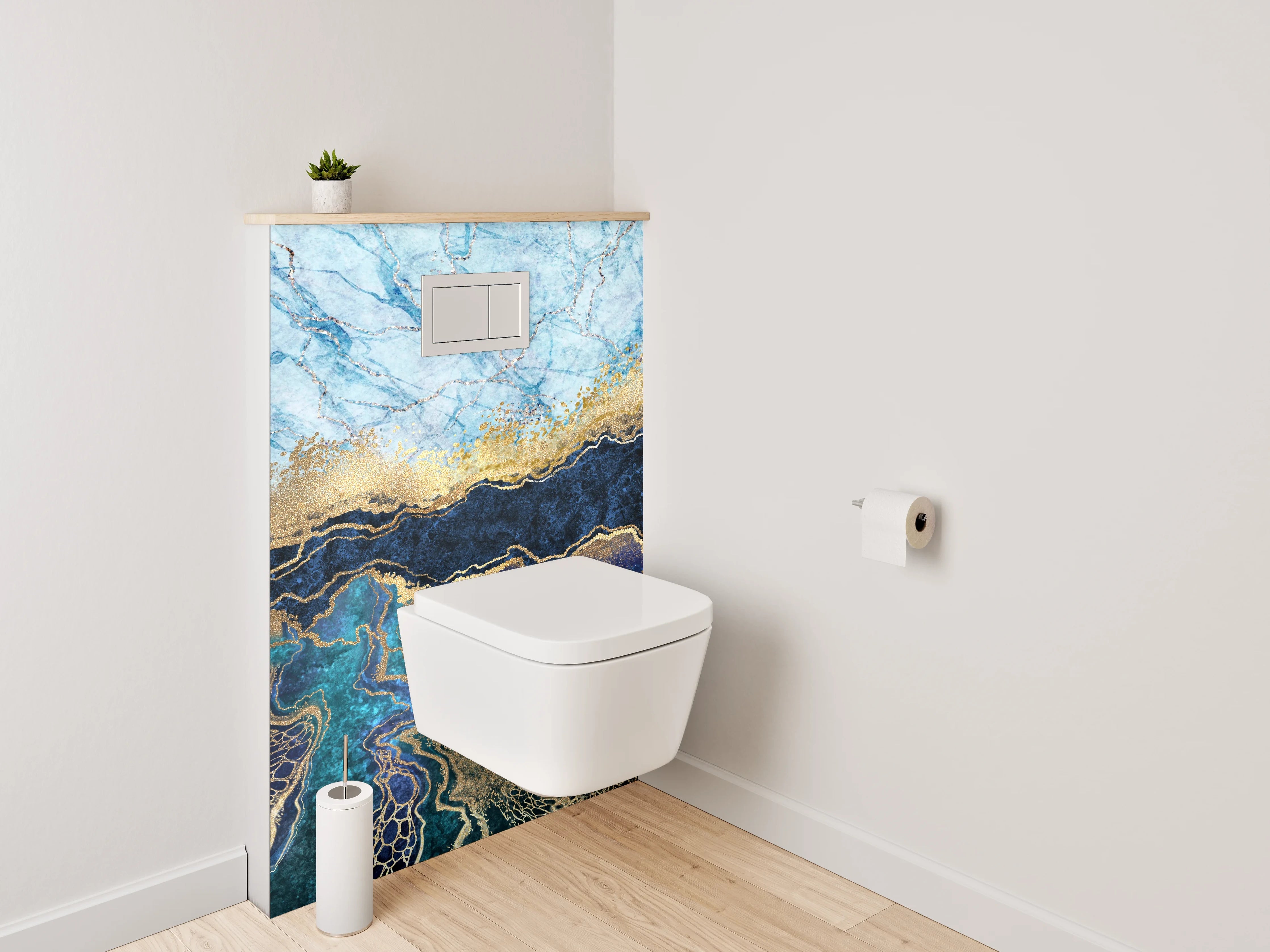 WC-Rückwand - Abstraktes Marmor Gold Blau Design
