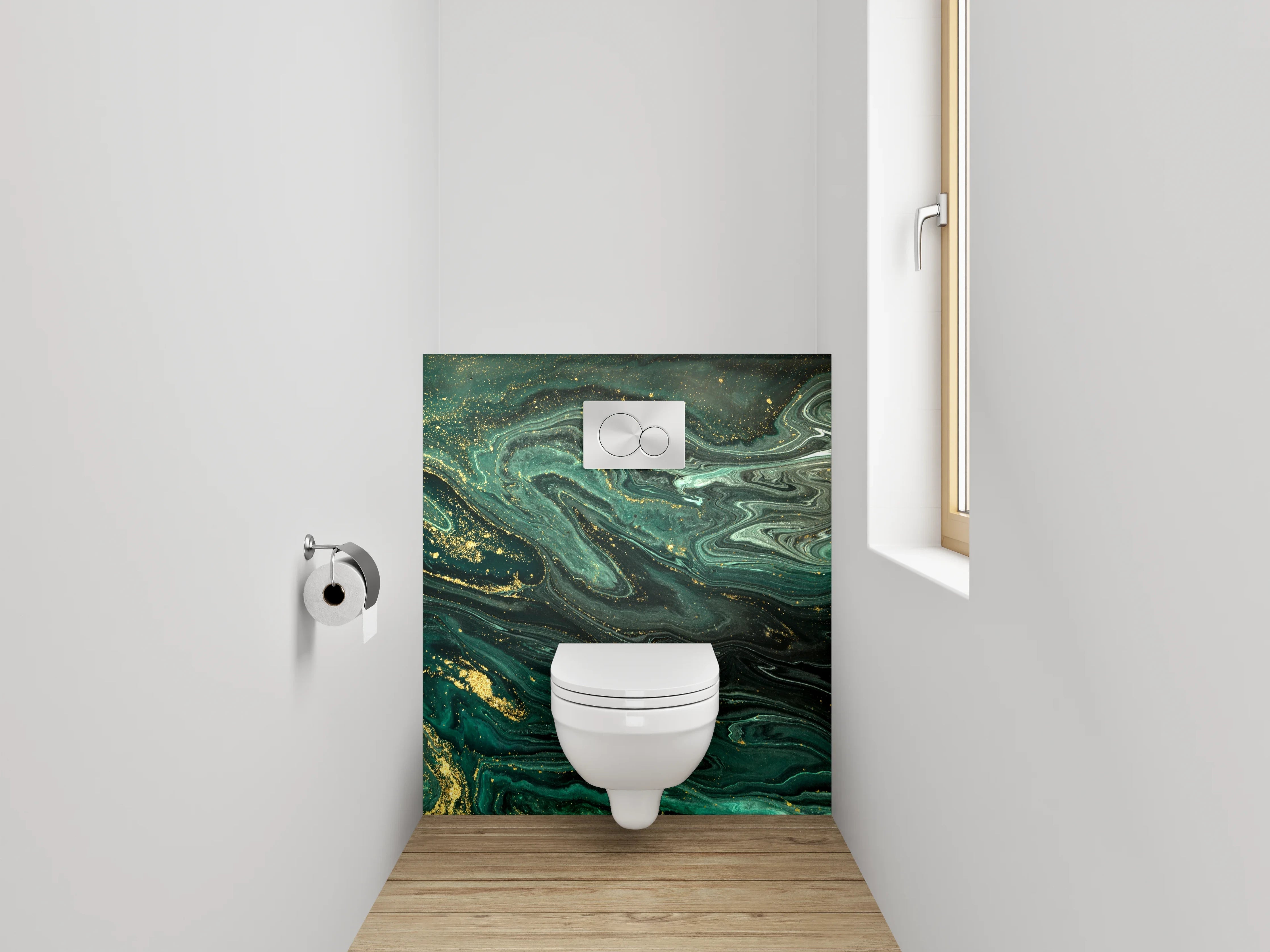 WC-Rückwand - Abstraktes Marmor-Gold Kunstwerk