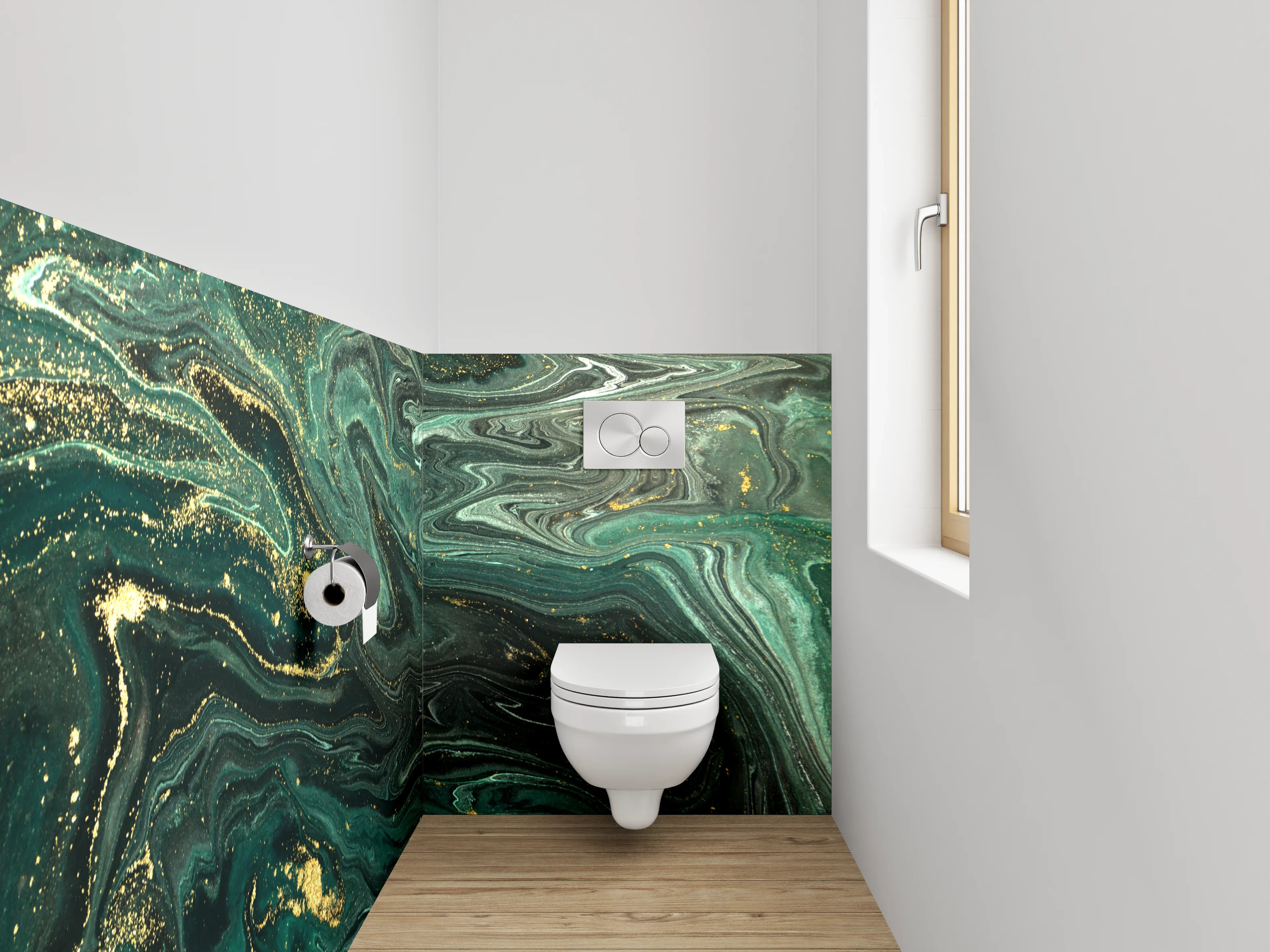 WC-Rückwand - Abstraktes Marmor-Gold Kunstwerk