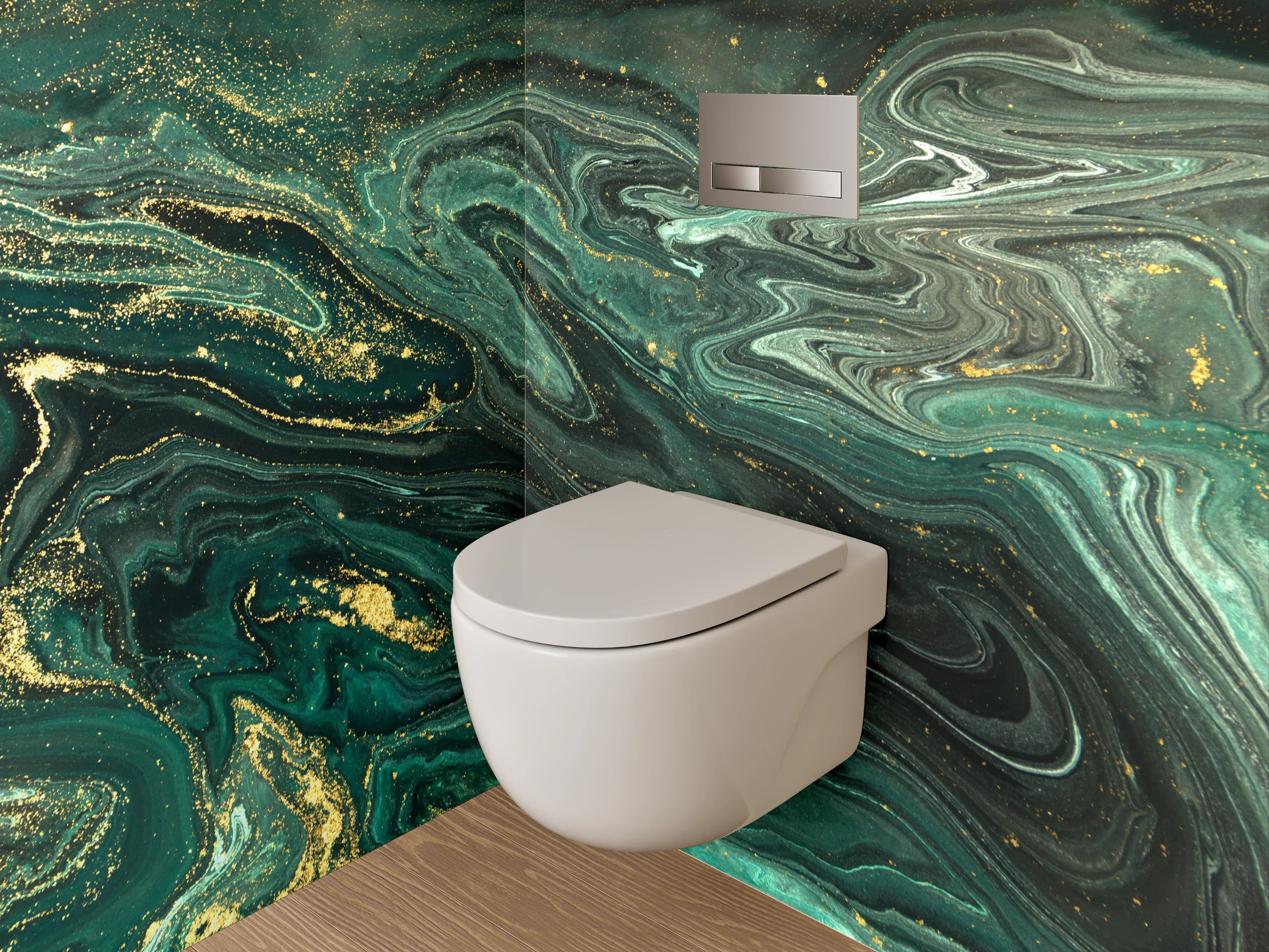 WC-Rückwand - Abstraktes Marmor-Gold Kunstwerk