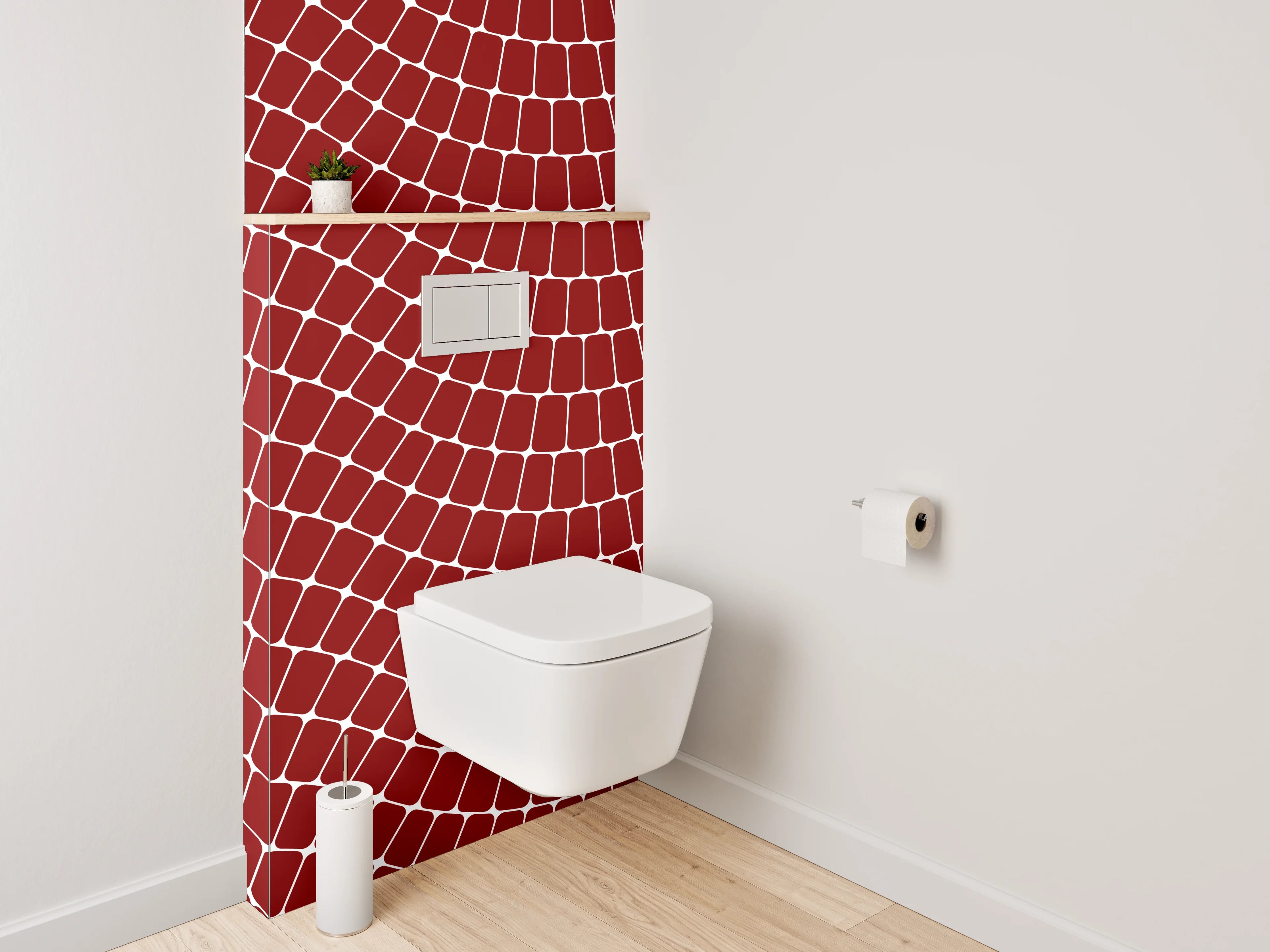 WC-Rückwand - Abstraktes Mosaik-Muster in Rot Weiß