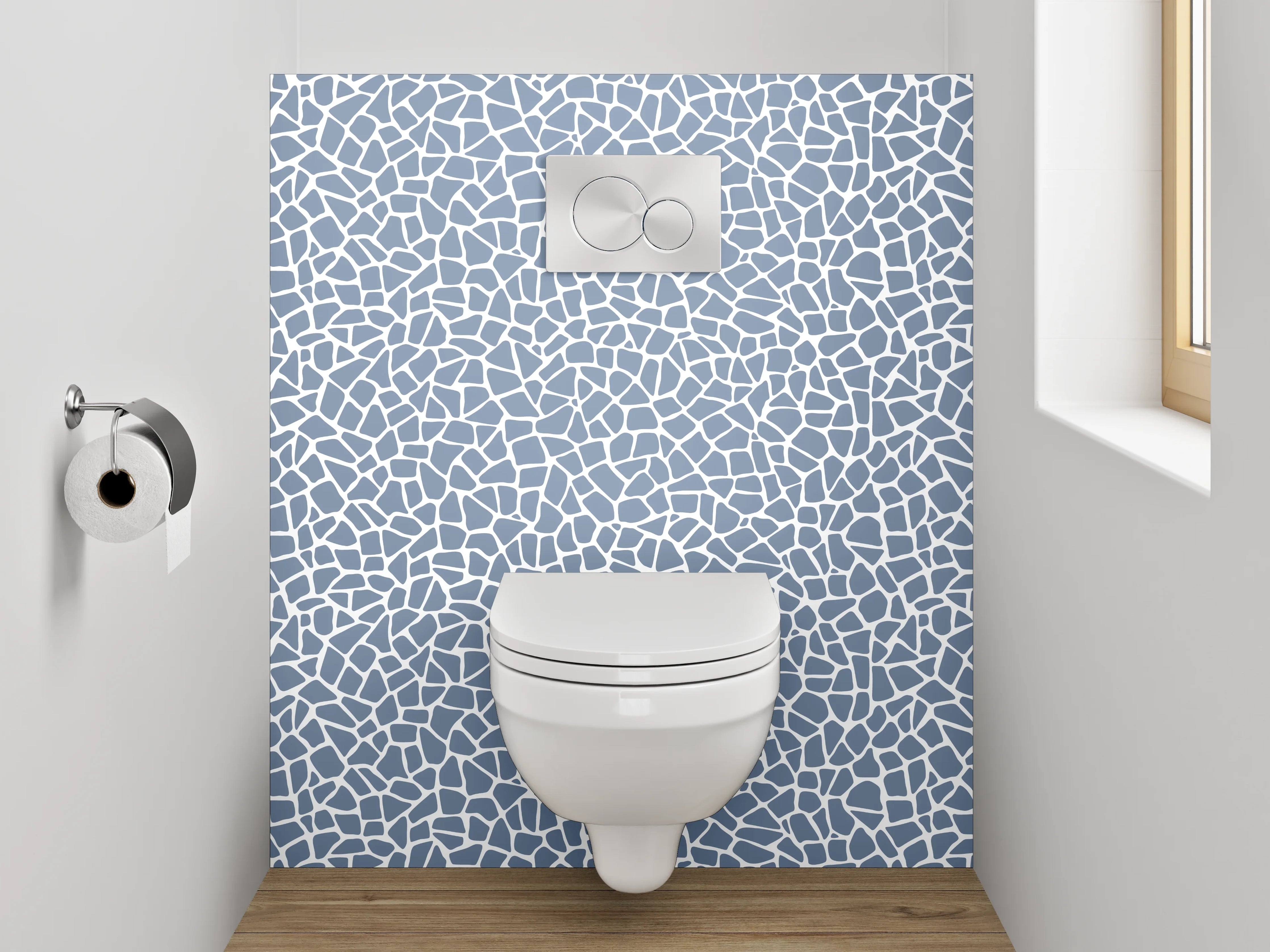 WC-Rückwand - Abstraktes Mosaikmuster in Blau und Weiß