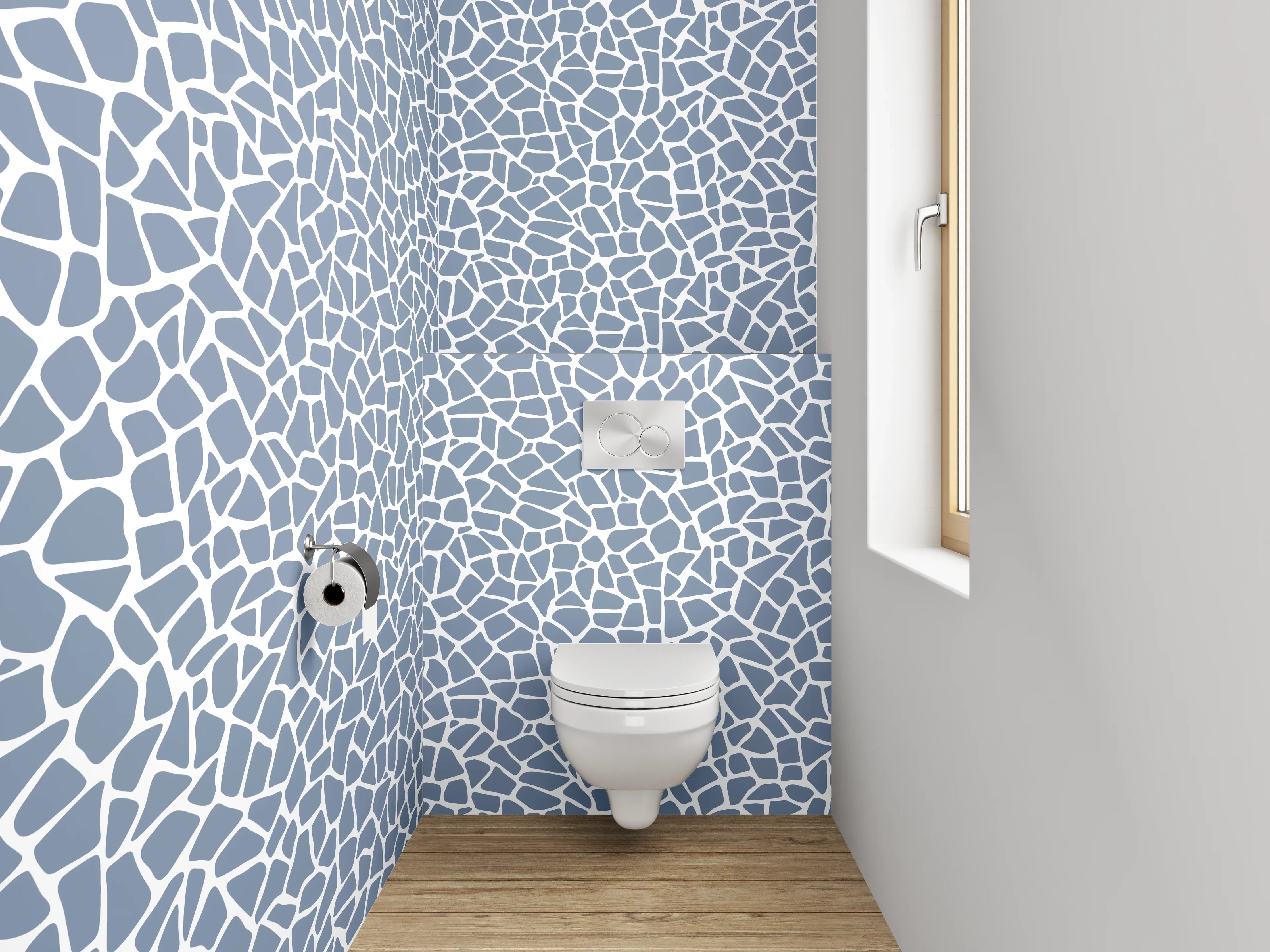 WC-Rückwand - Abstraktes Mosaikmuster in Blau und Weiß