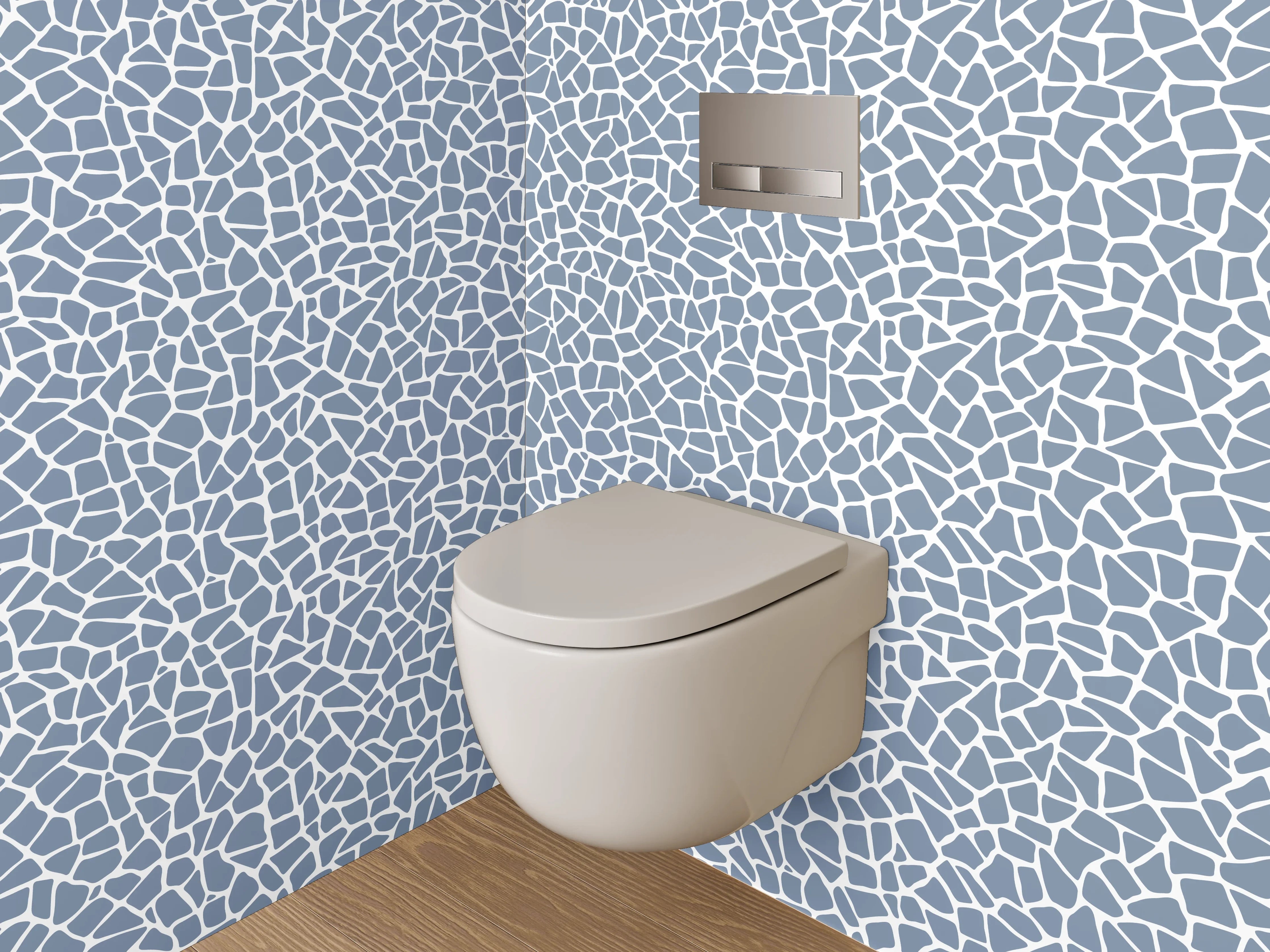 WC-Rückwand - Abstraktes Mosaikmuster in Blau und Weiß