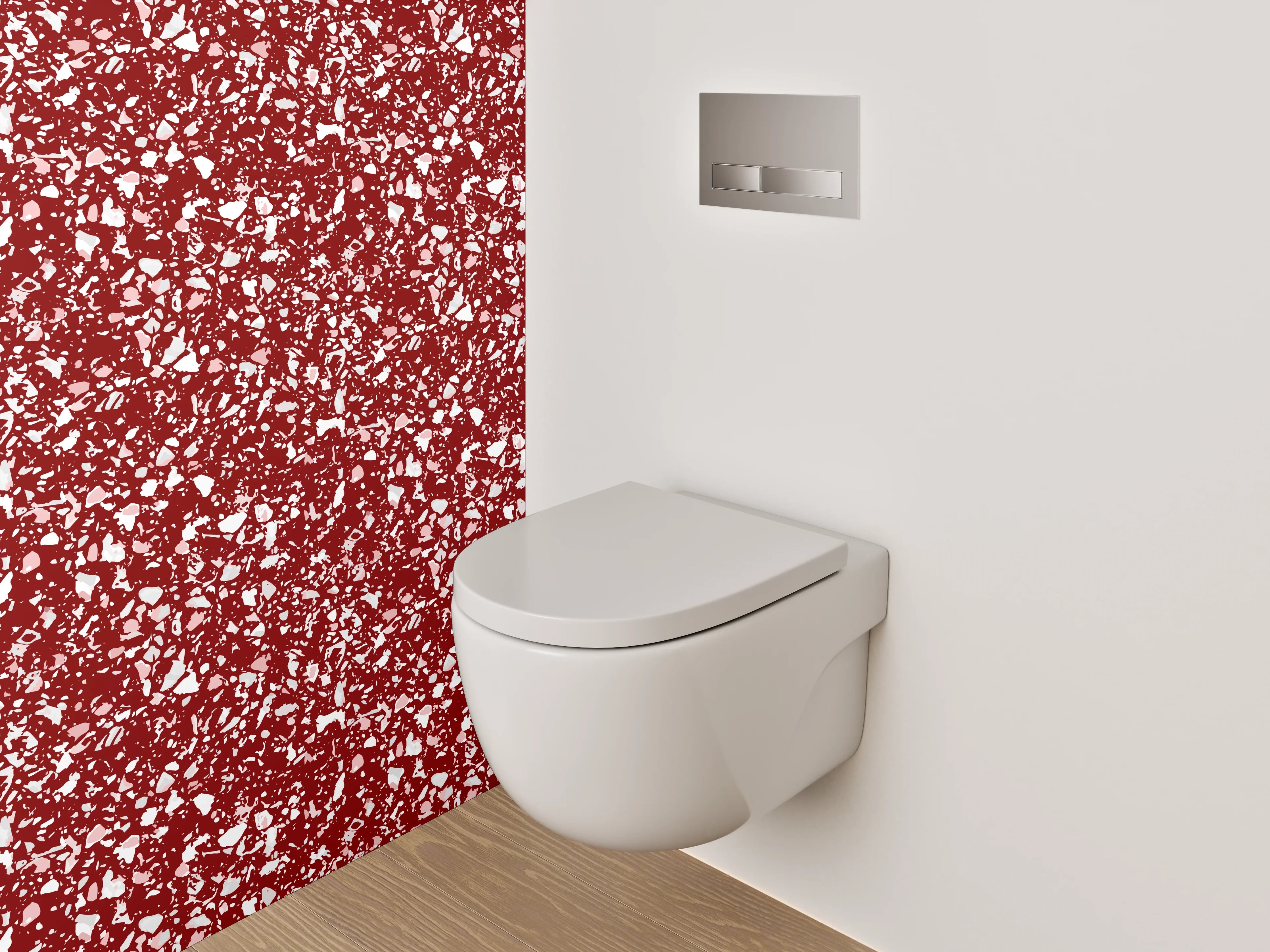 WC-Rückwand - Abstraktes Mosaikmuster in Rot-Weiß