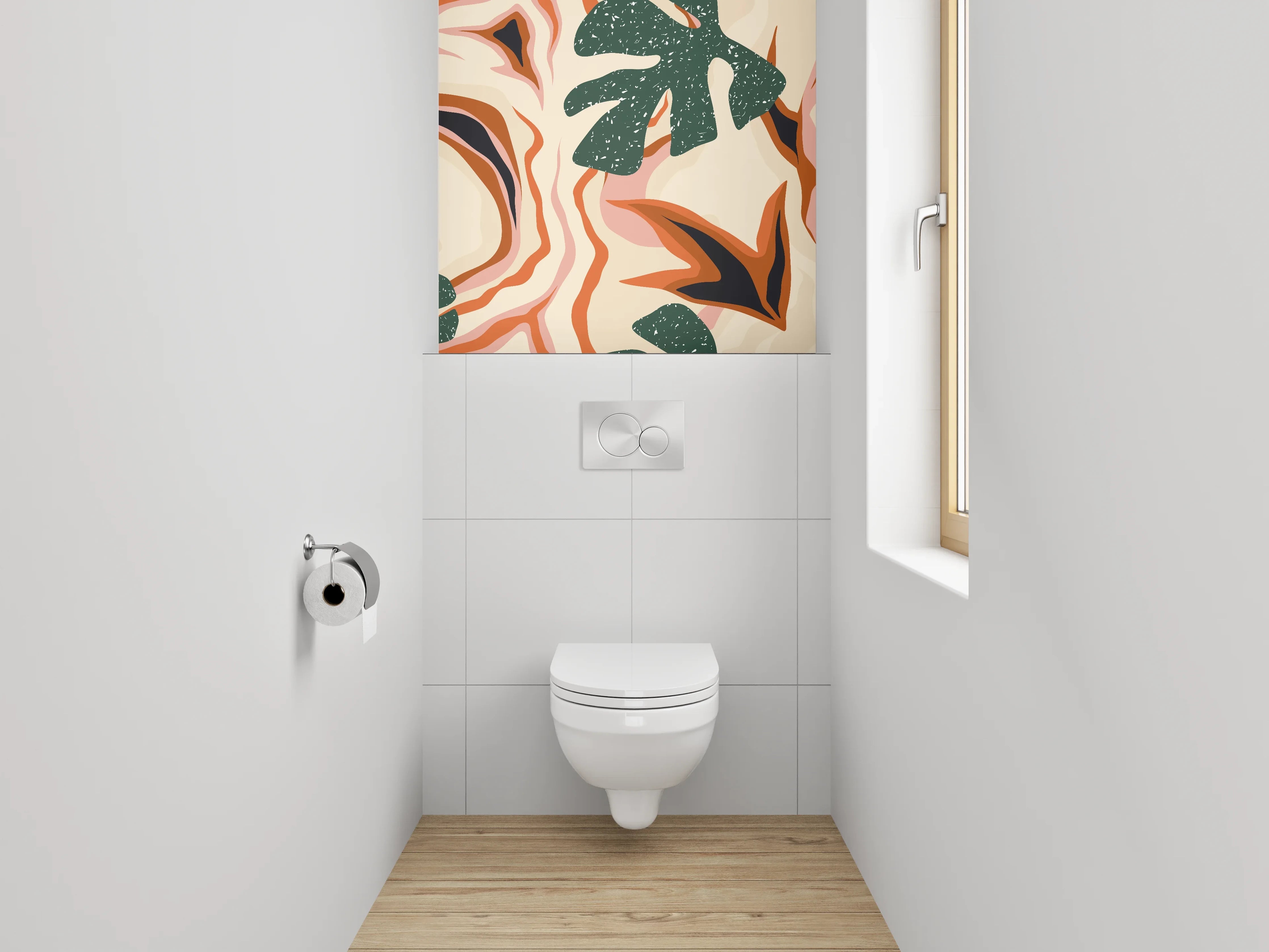 WC-Rückwand - Abstraktes Retro-Pflanzenmuster Orange Grün
