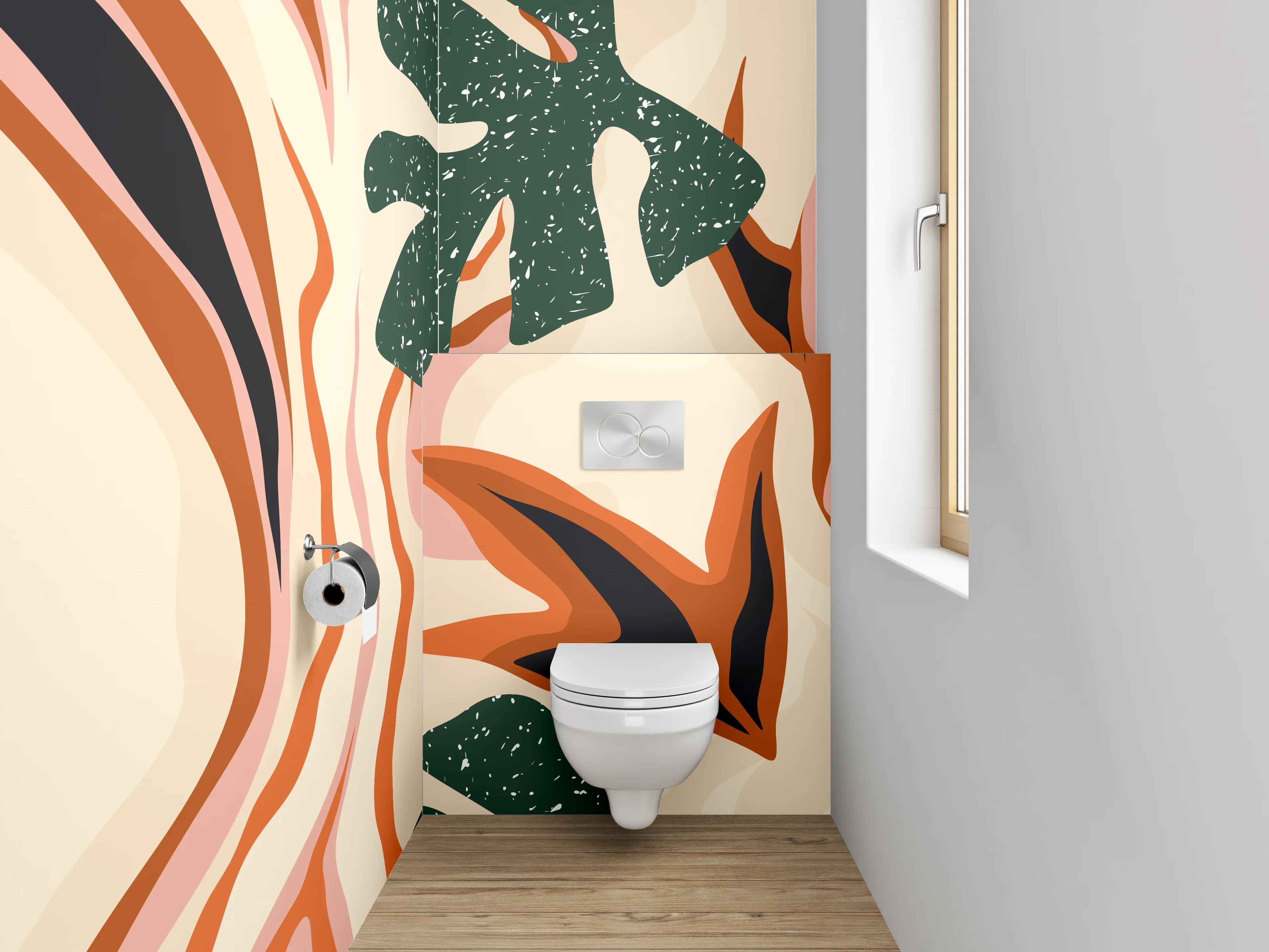 WC-Rückwand - Abstraktes Retro-Pflanzenmuster Orange Grün