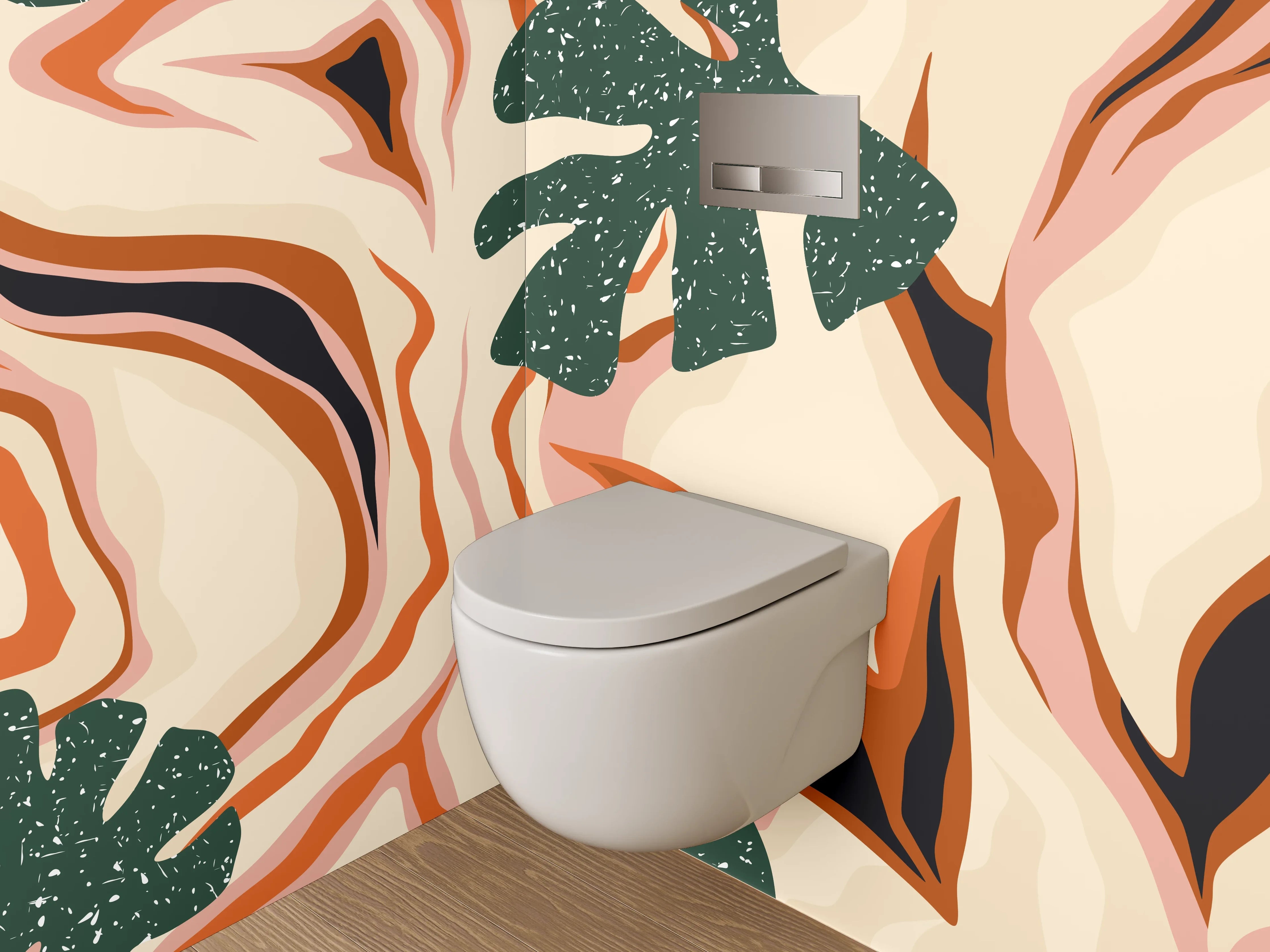 WC-Rückwand - Abstraktes Retro-Pflanzenmuster Orange Grün