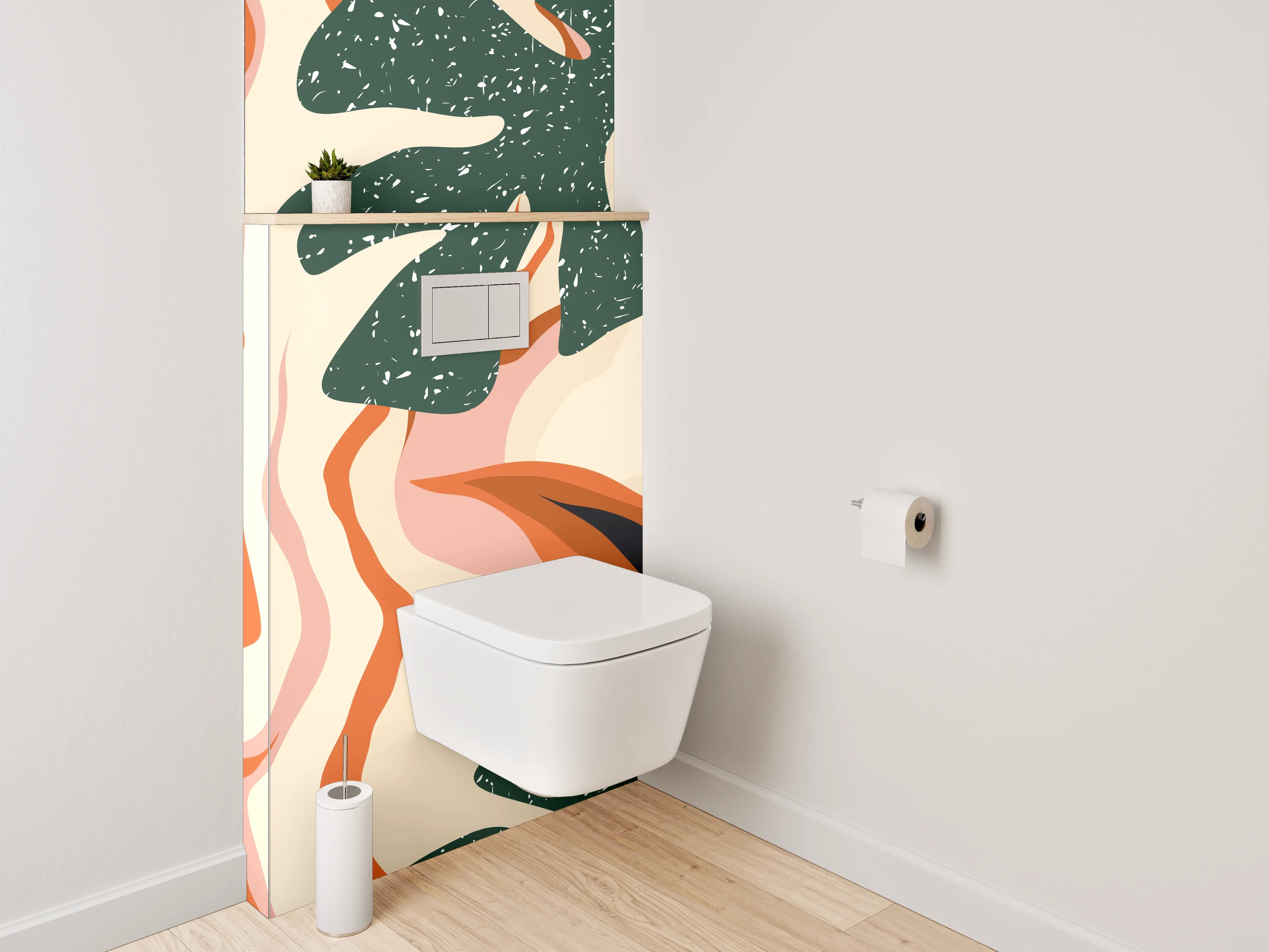 WC-Rückwand - Abstraktes Retro-Pflanzenmuster Orange Grün