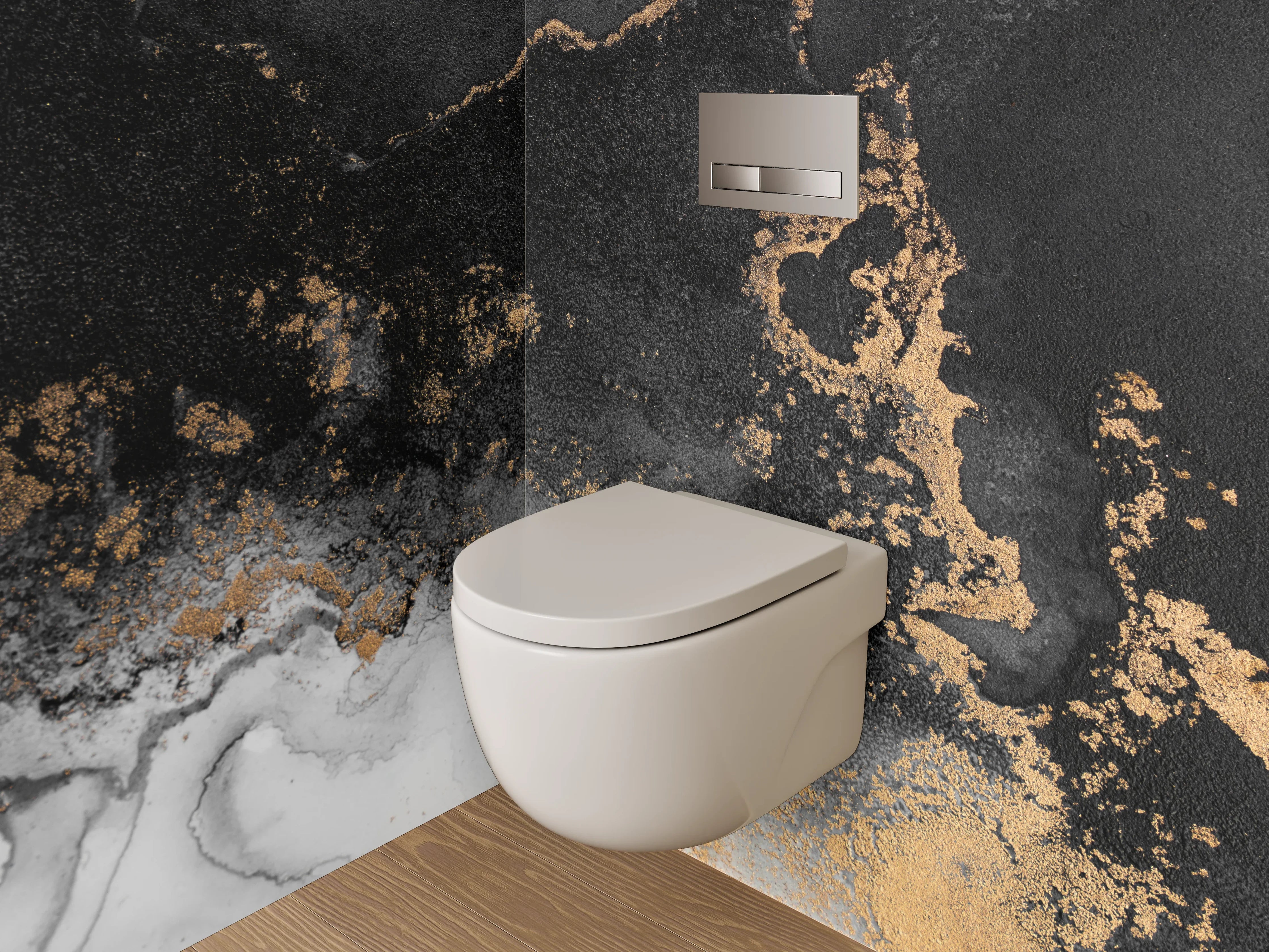 WC-Rückwand - Abstraktes Schwarz-Gold-Marmor Design