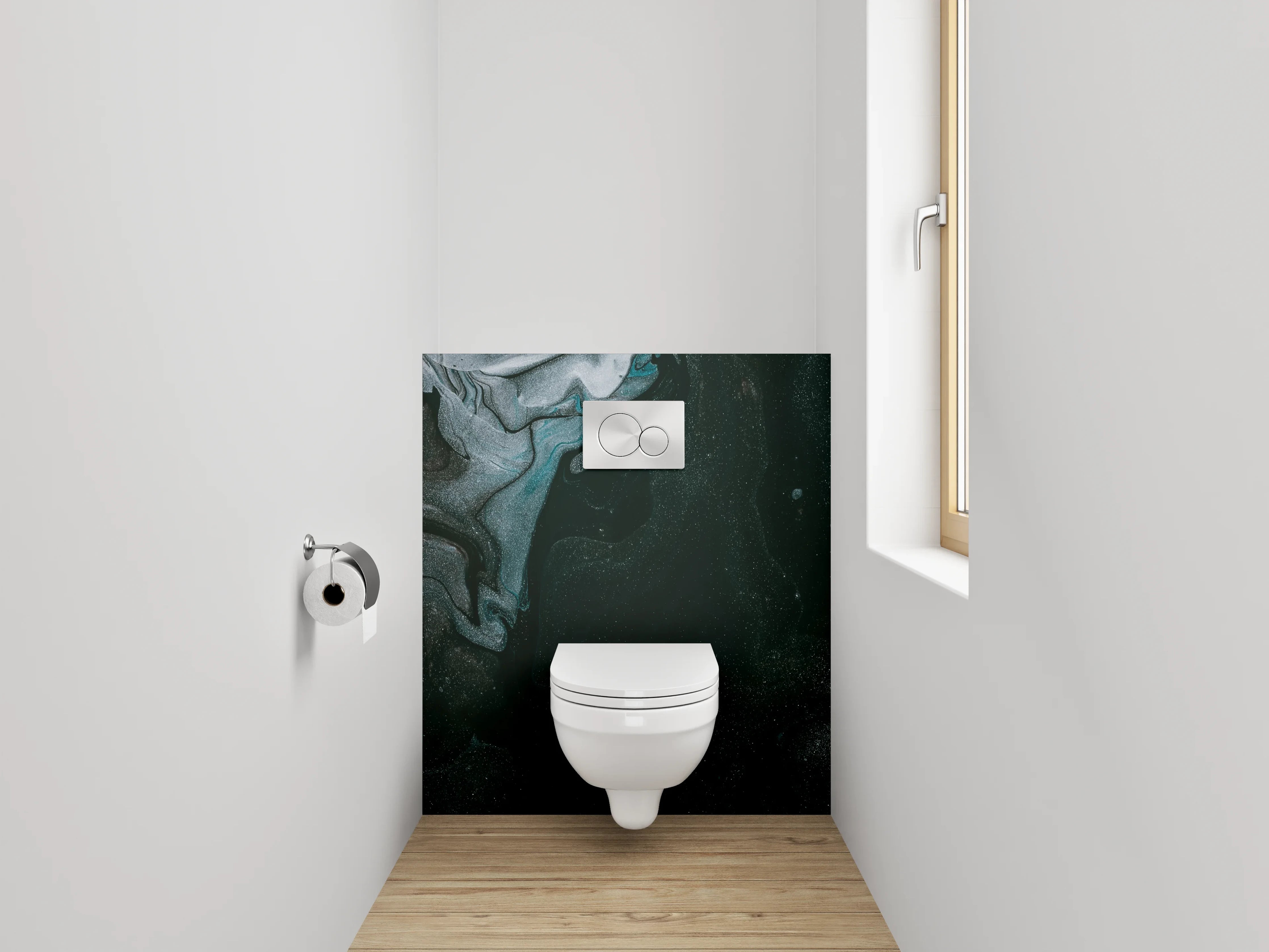 WC-Rückwand - Abstraktes Schwarz-Marmor-Design