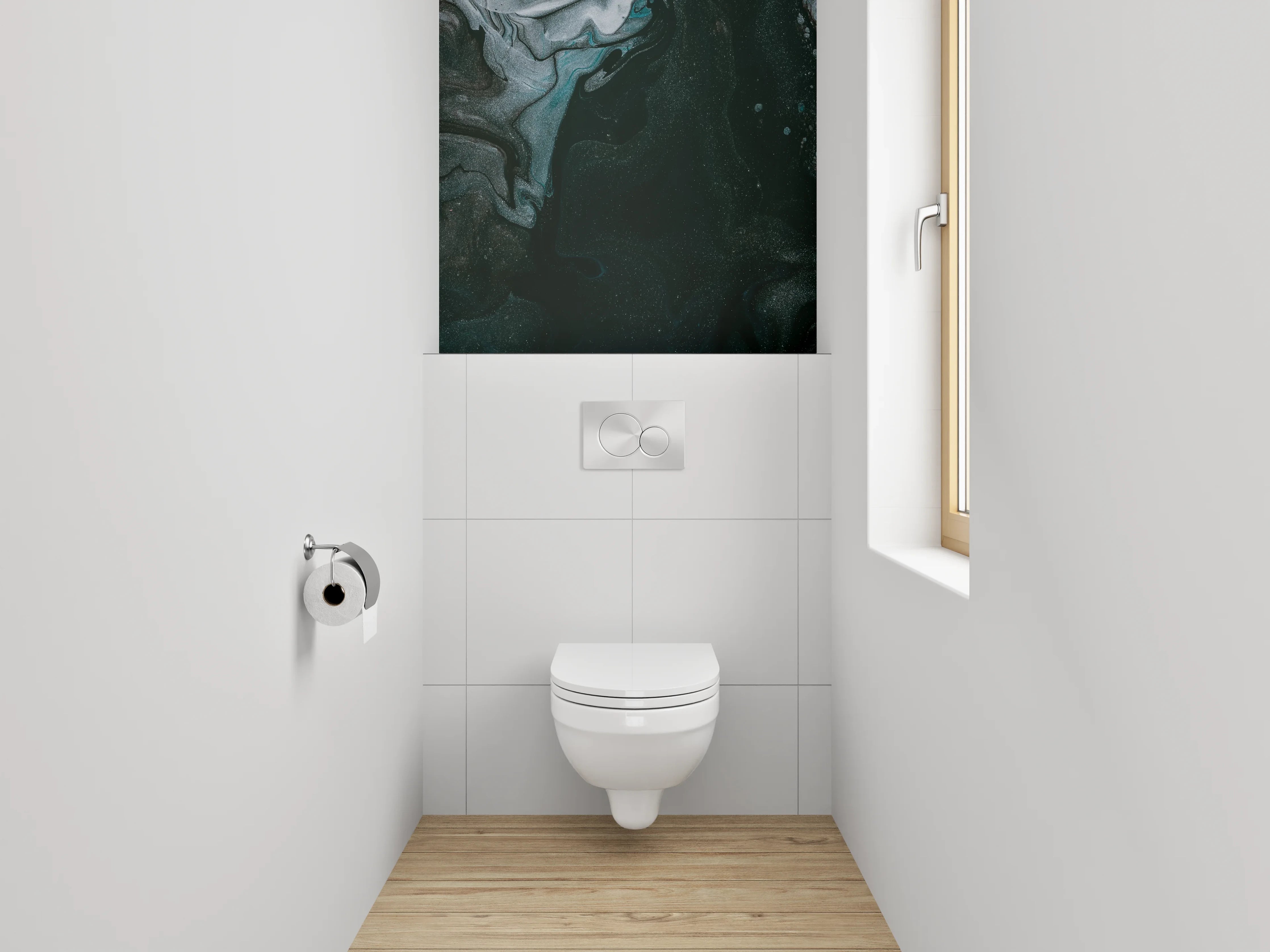 WC-Rückwand - Abstraktes Schwarz-Marmor-Design