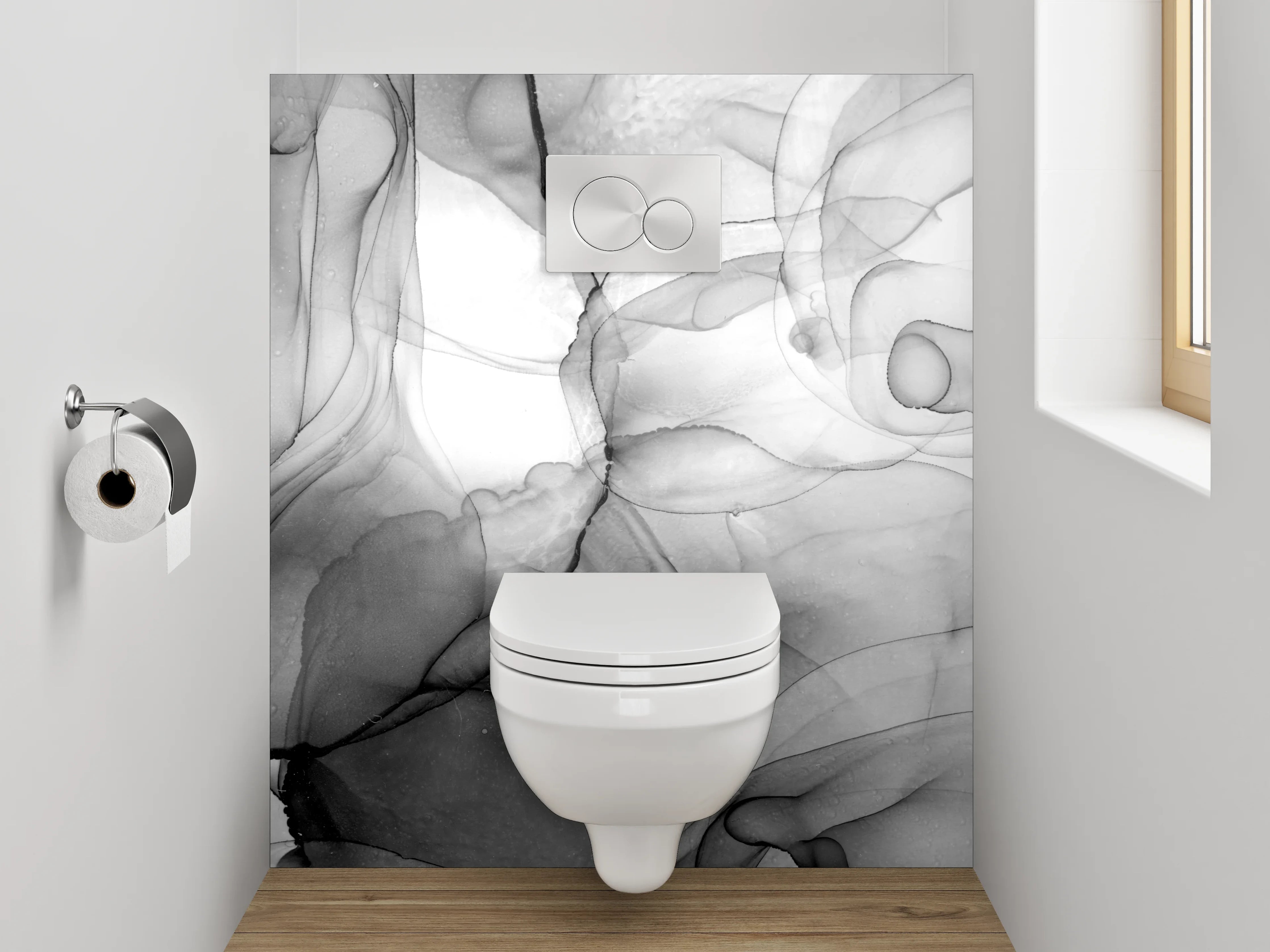 WC-Rückwand - Abstraktes Schwarz-Weiß-Kunstwerk