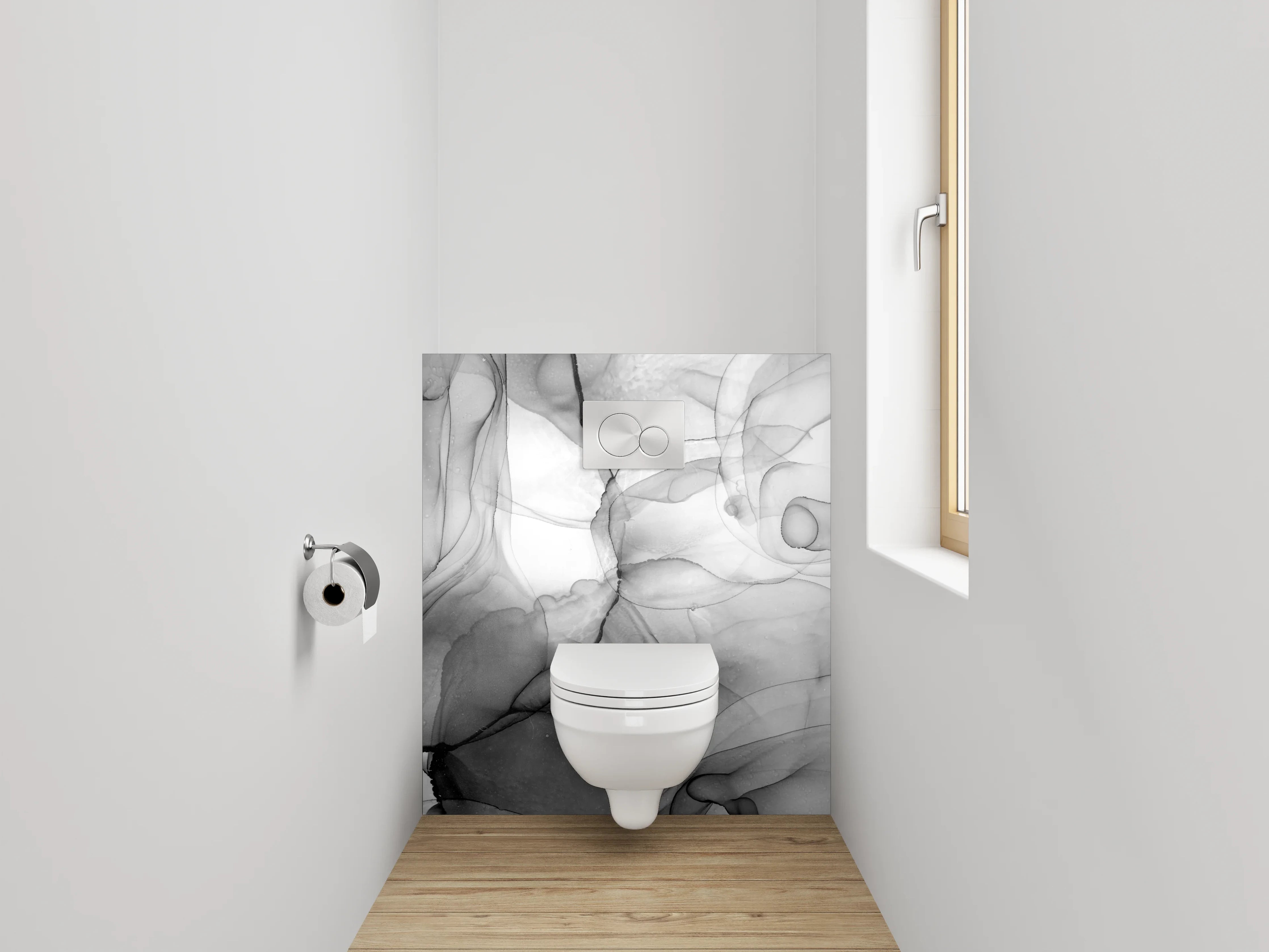 WC-Rückwand - Abstraktes Schwarz-Weiß-Kunstwerk
