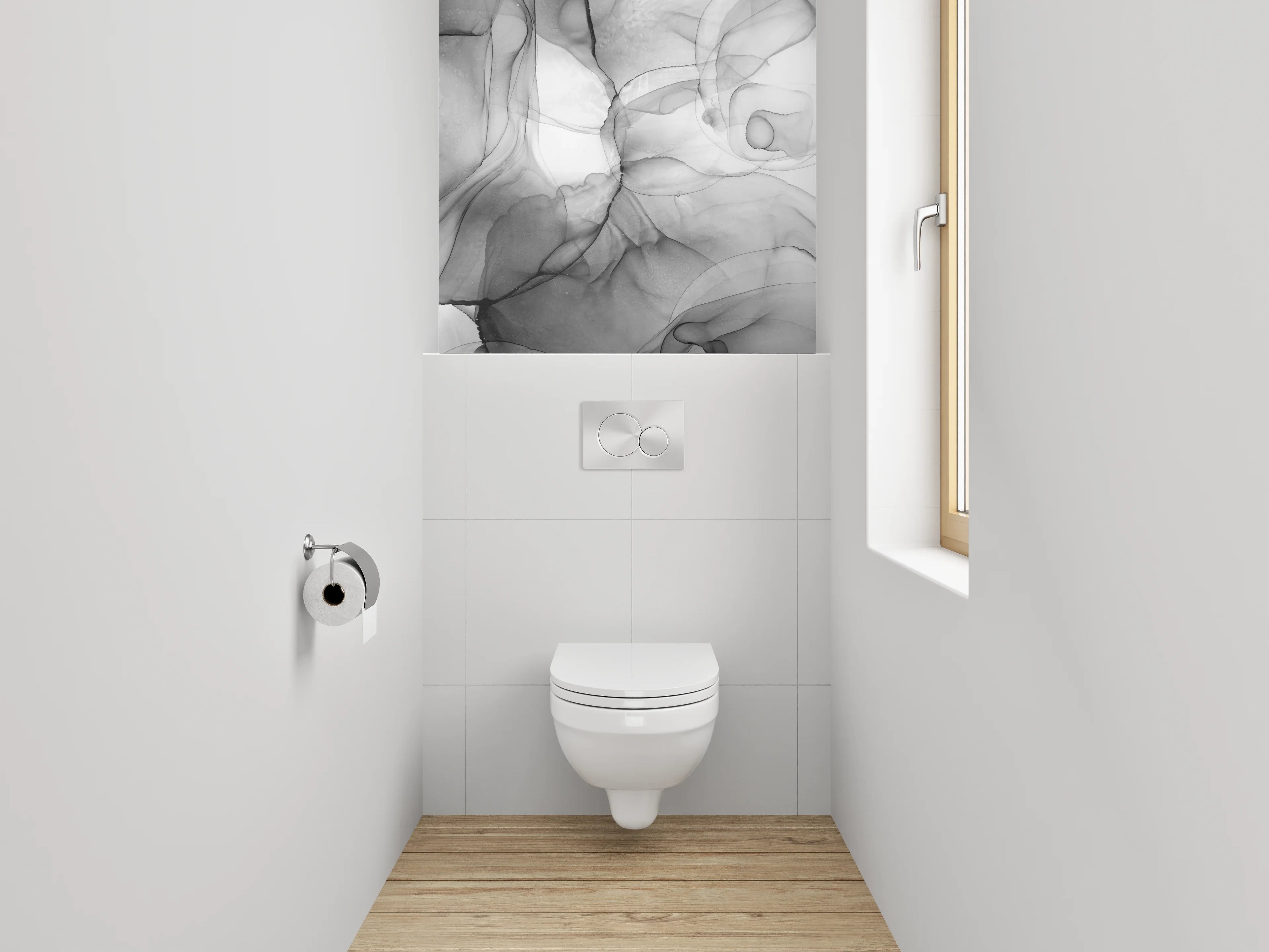 WC-Rückwand - Abstraktes Schwarz-Weiß-Kunstwerk