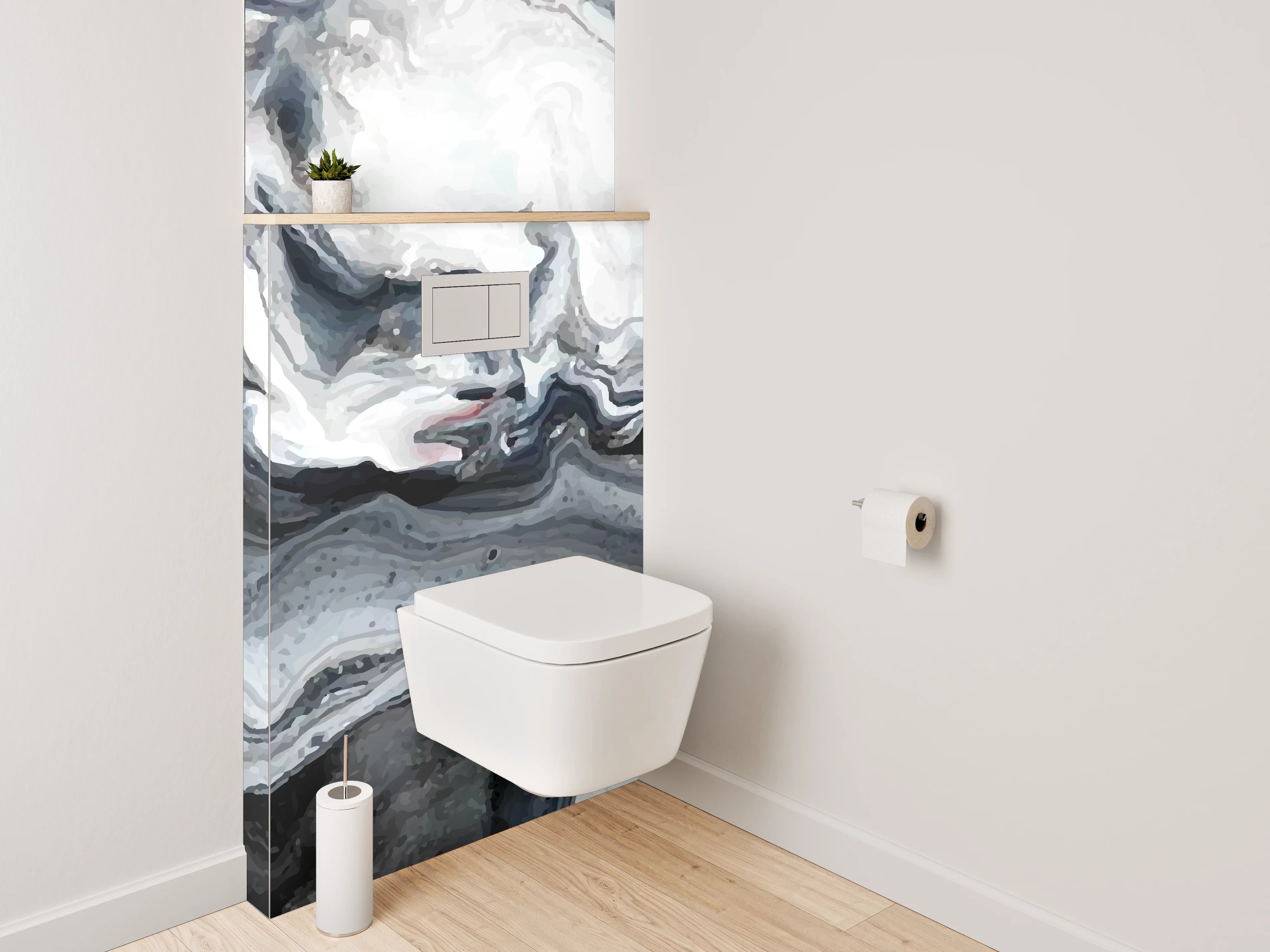 WC-Rückwand - Abstraktes Schwarz-Weiß-Marmor Design