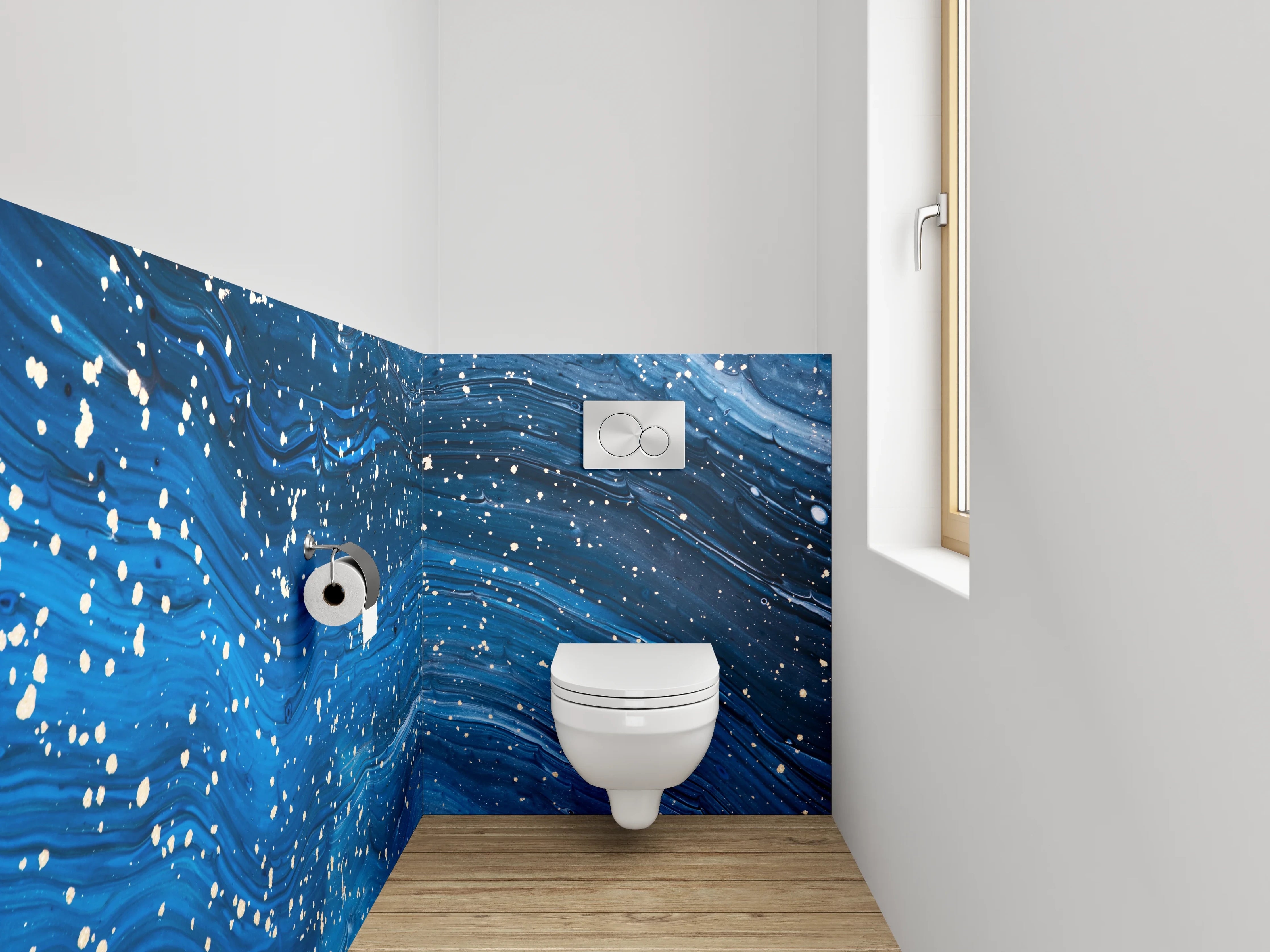 WC-Rückwand - Abstraktes Sternenhimmel Muster Blau Weiß