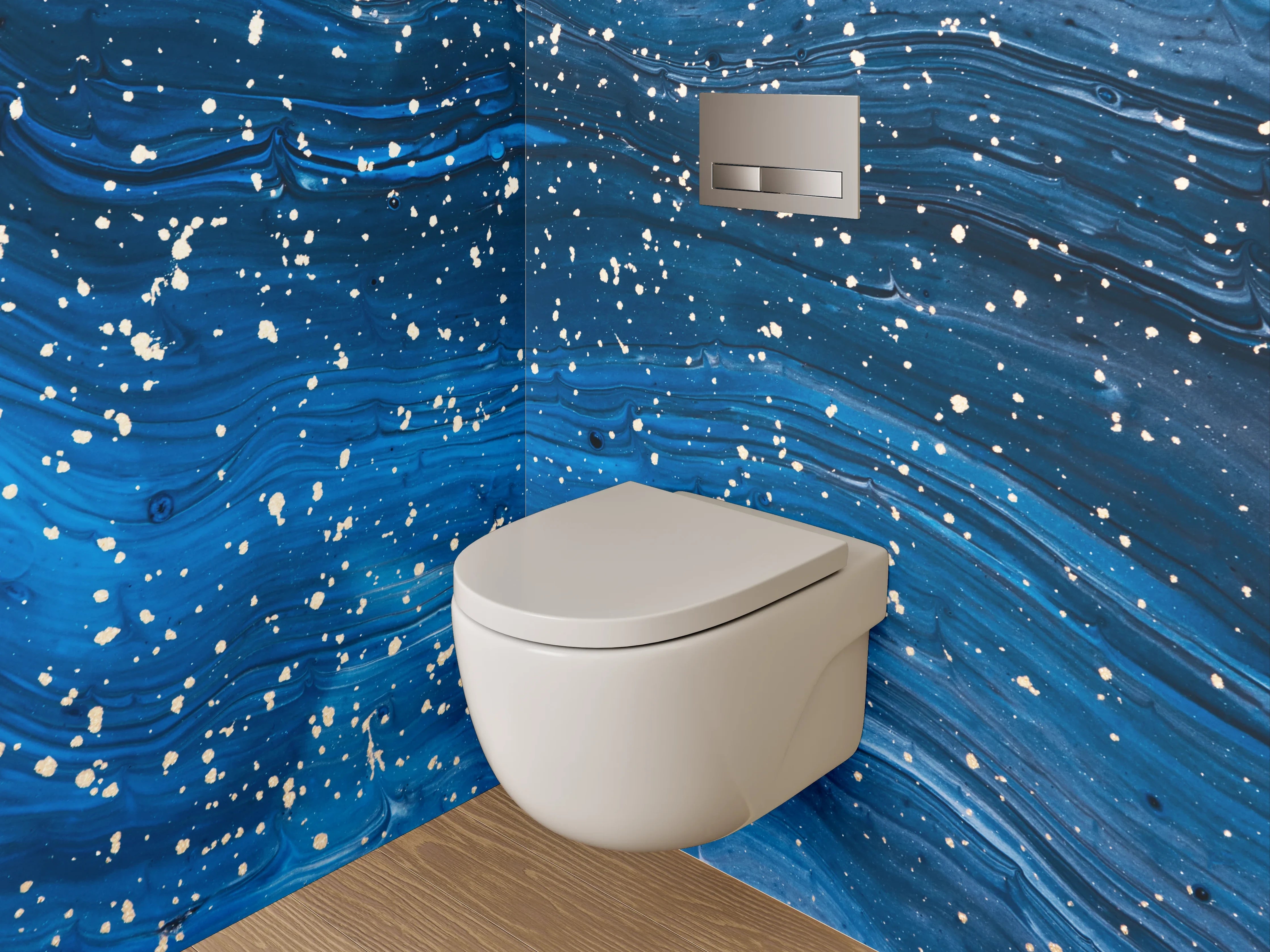 WC-Rückwand - Abstraktes Sternenhimmel Muster Blau Weiß