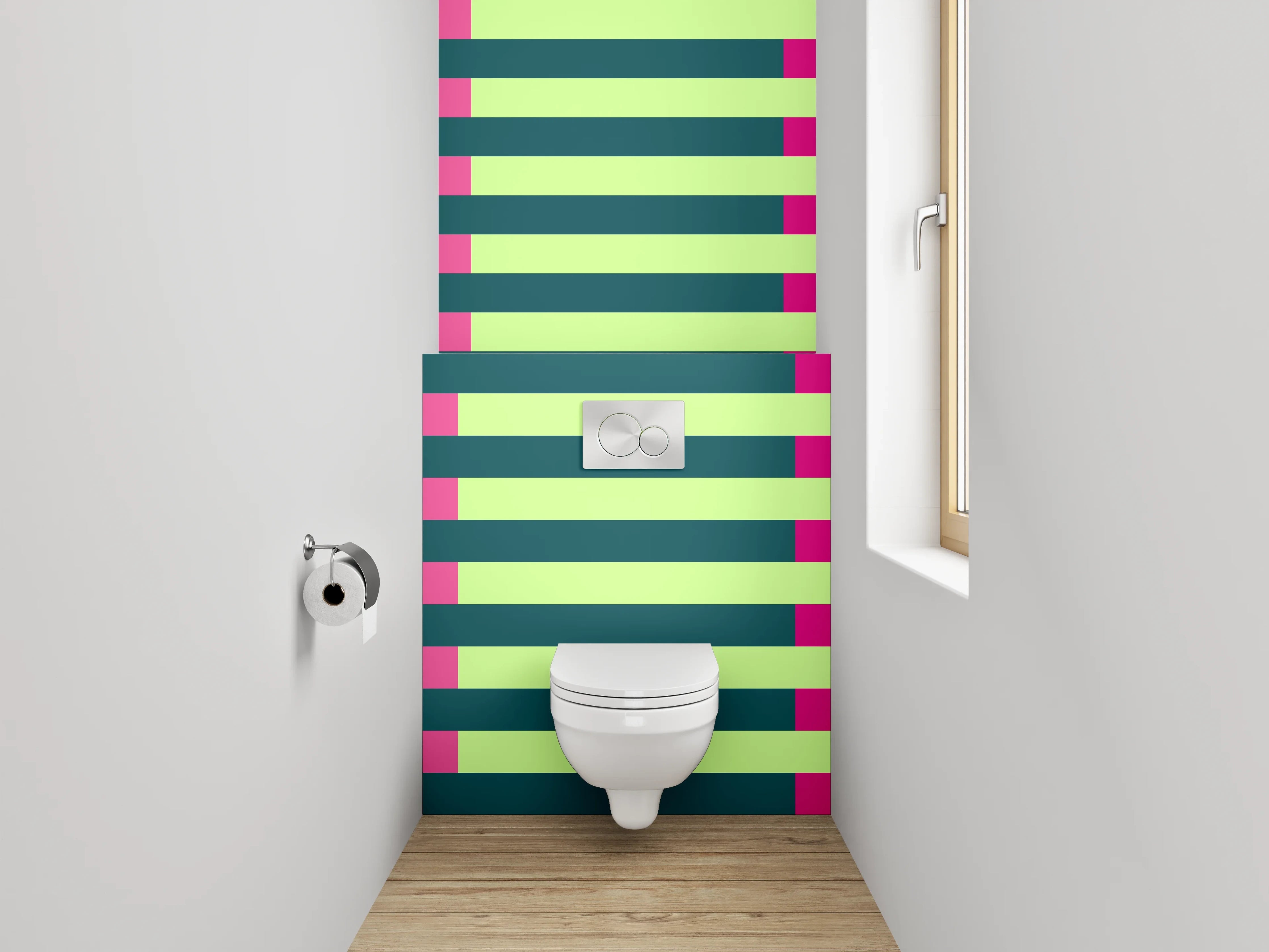 WC-Rückwand - Abstraktes Streifenmuster in Pink und Grün