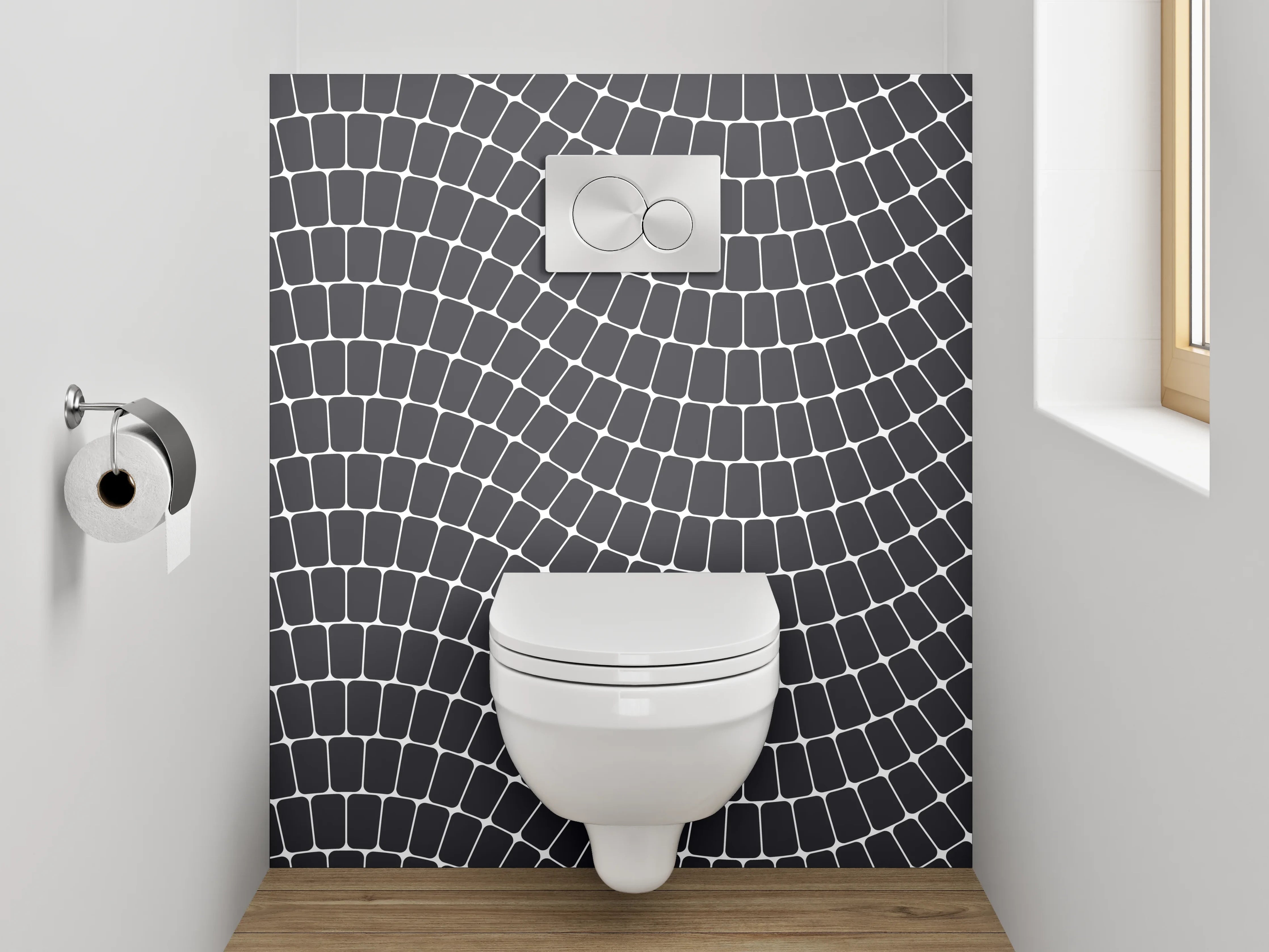 WC-Rückwand - Abstraktes Wellenmuster Schwarz-Weiß