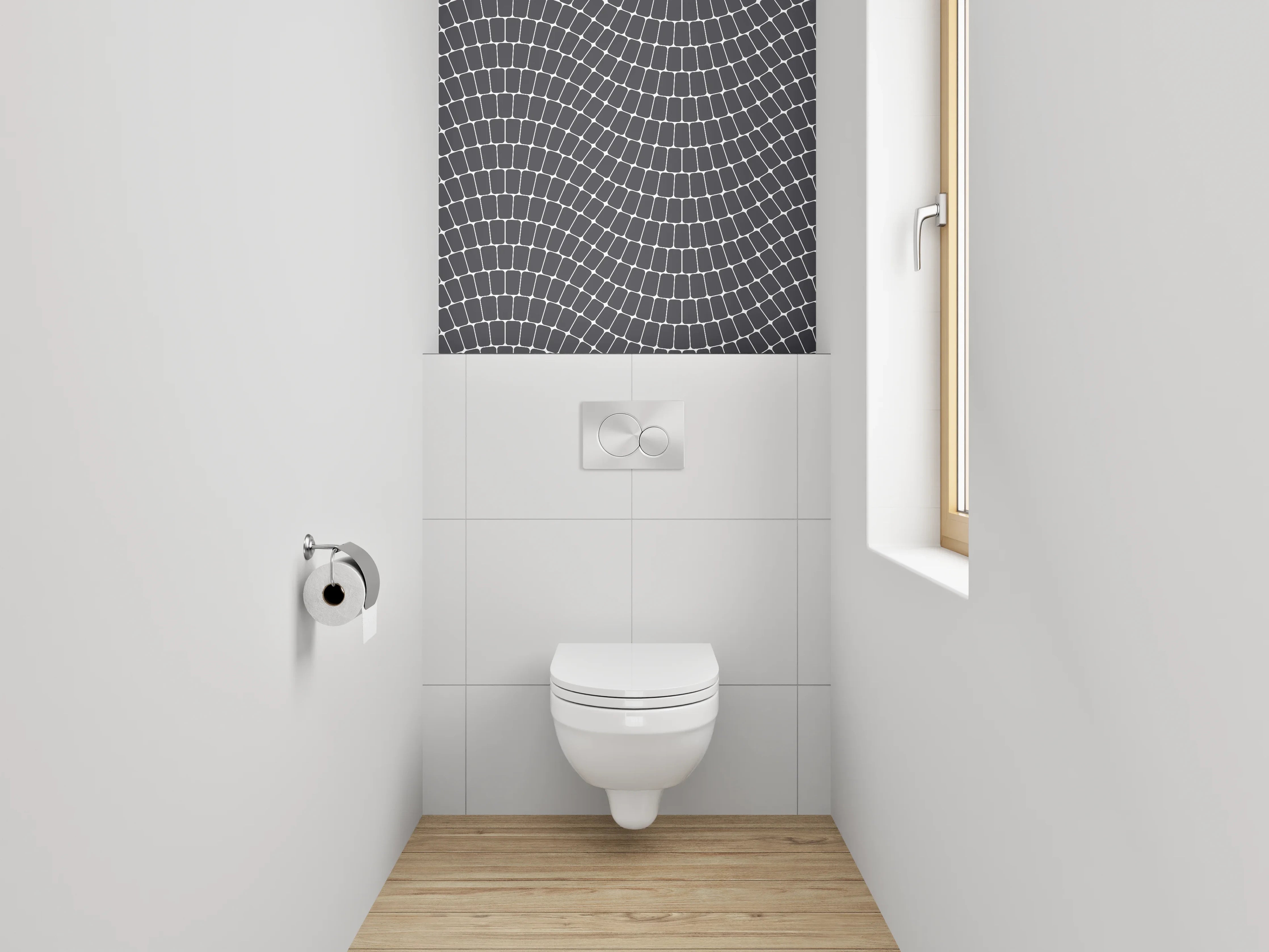 WC-Rückwand - Abstraktes Wellenmuster Schwarz-Weiß