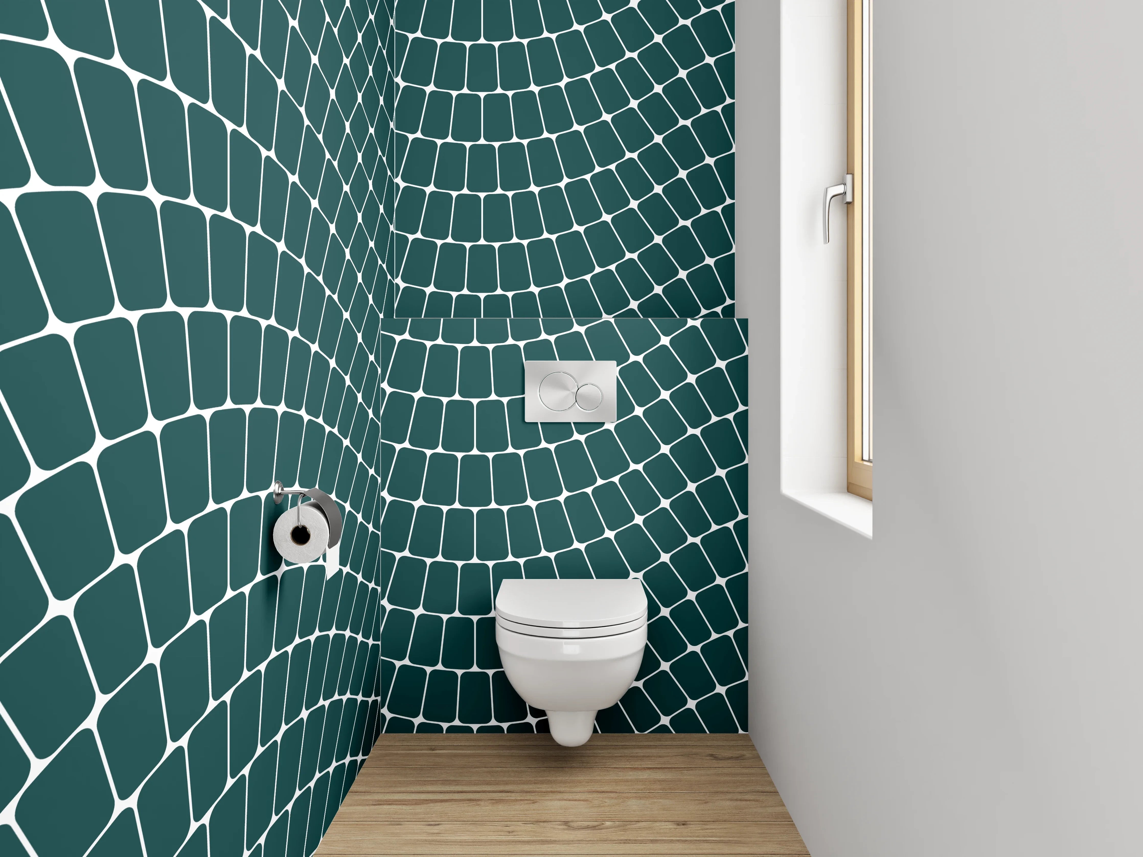 WC-Rückwand - Abstraktes Wellenmuster in Dunkelgrün