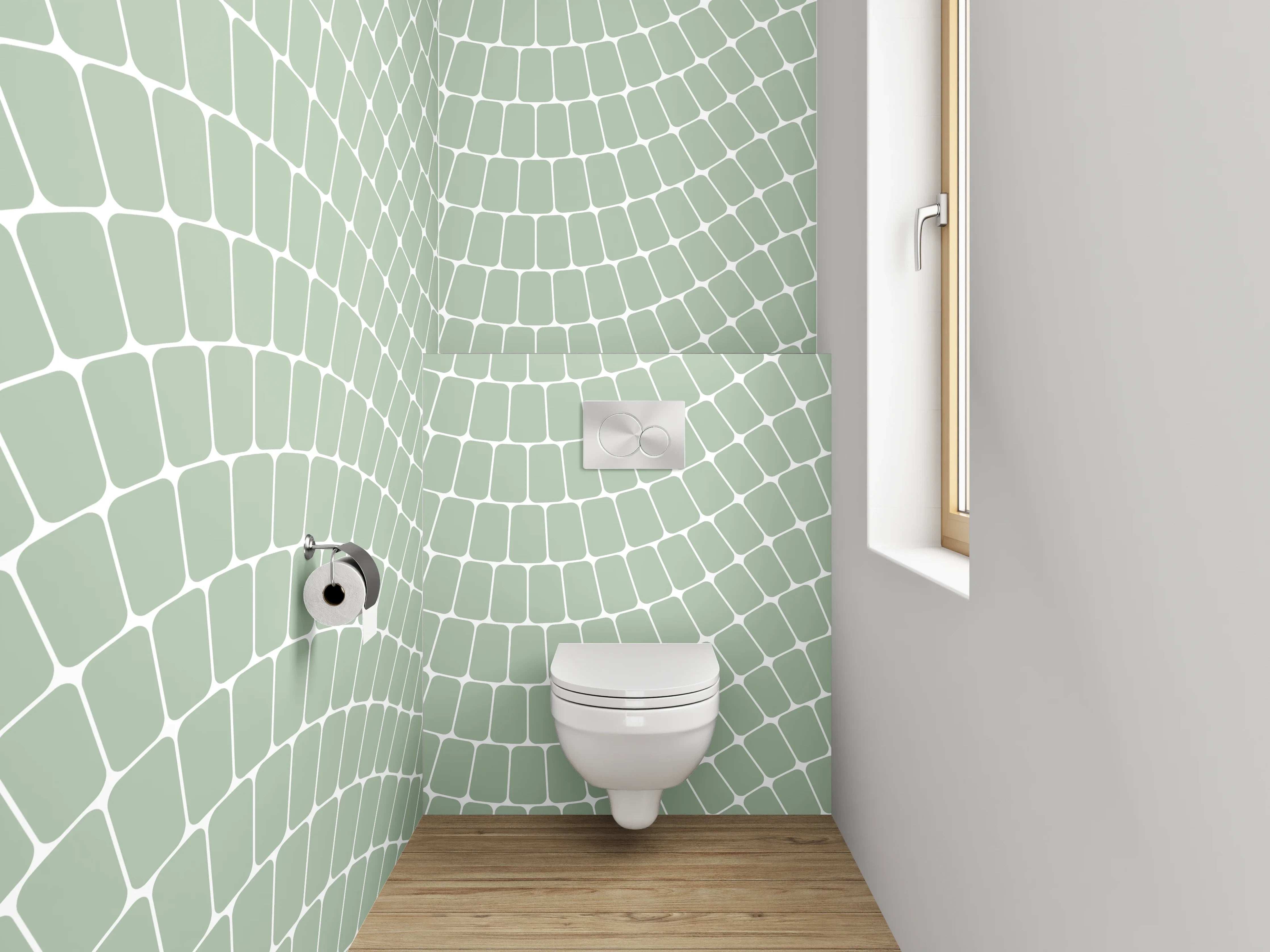 WC-Rückwand - Abstraktes Wellenmuster in Hellgrün