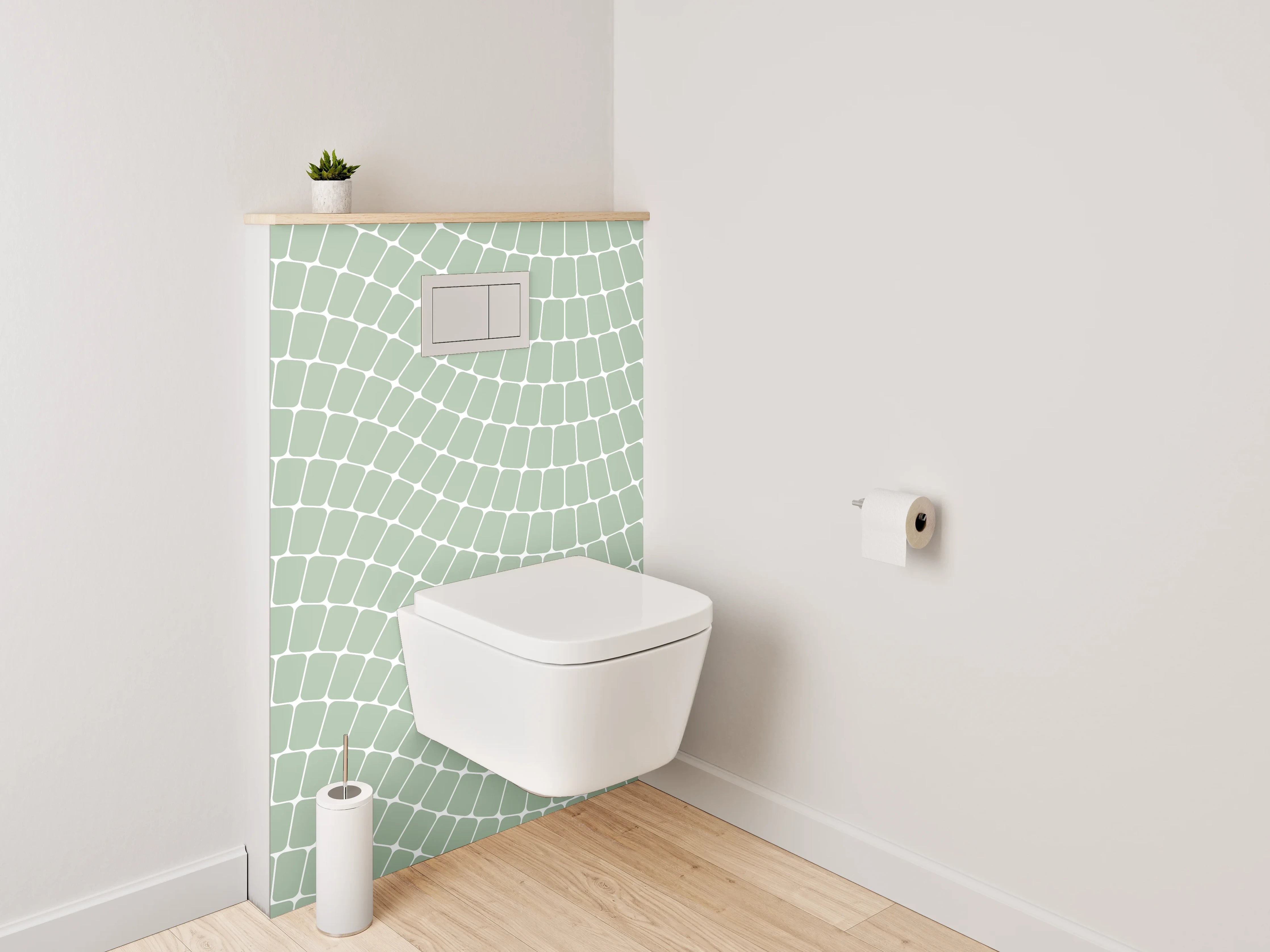 WC-Rückwand - Abstraktes Wellenmuster in Hellgrün