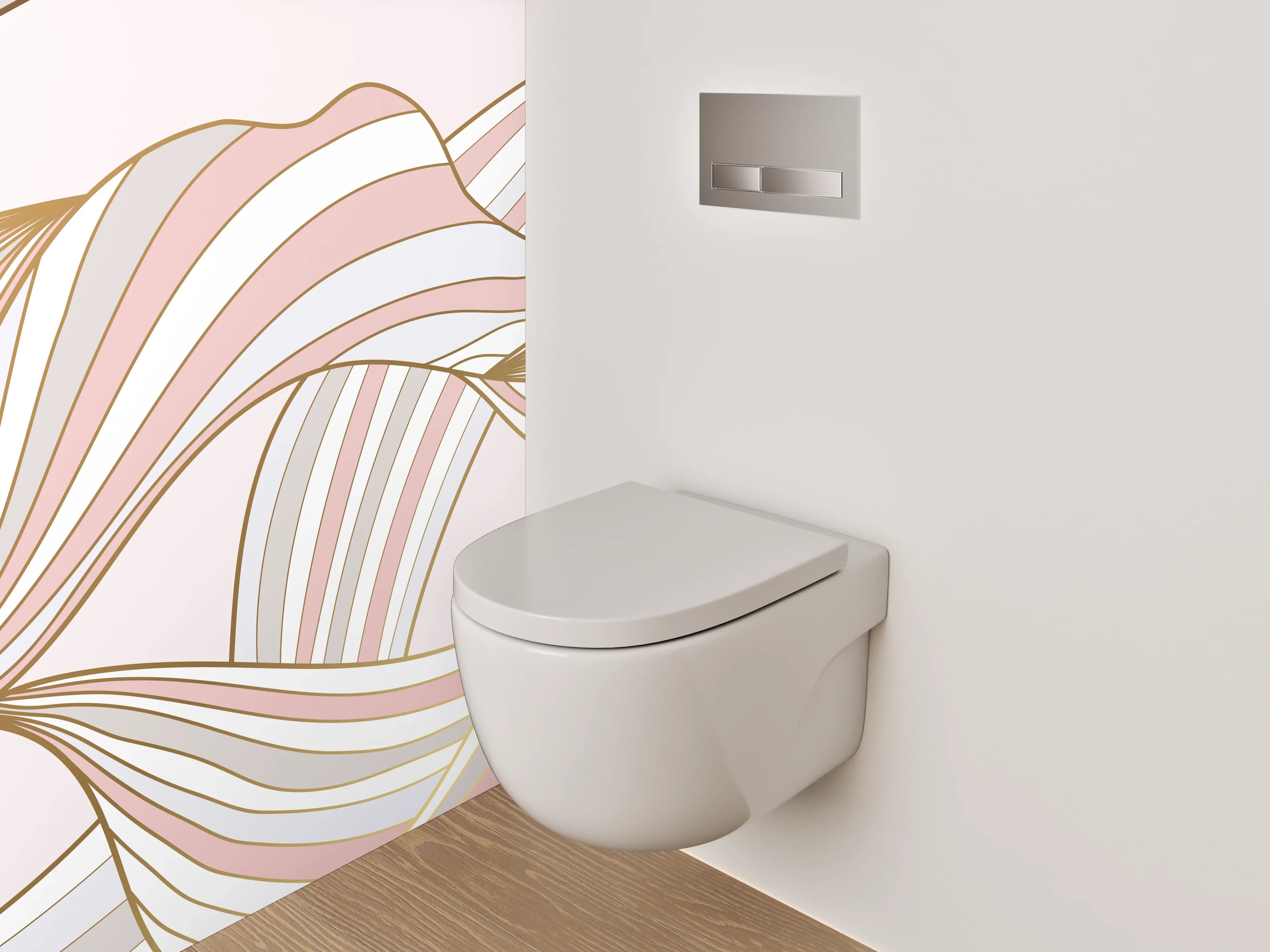 WC-Rückwand - Abstraktes Wellenmuster in Pastellfarben