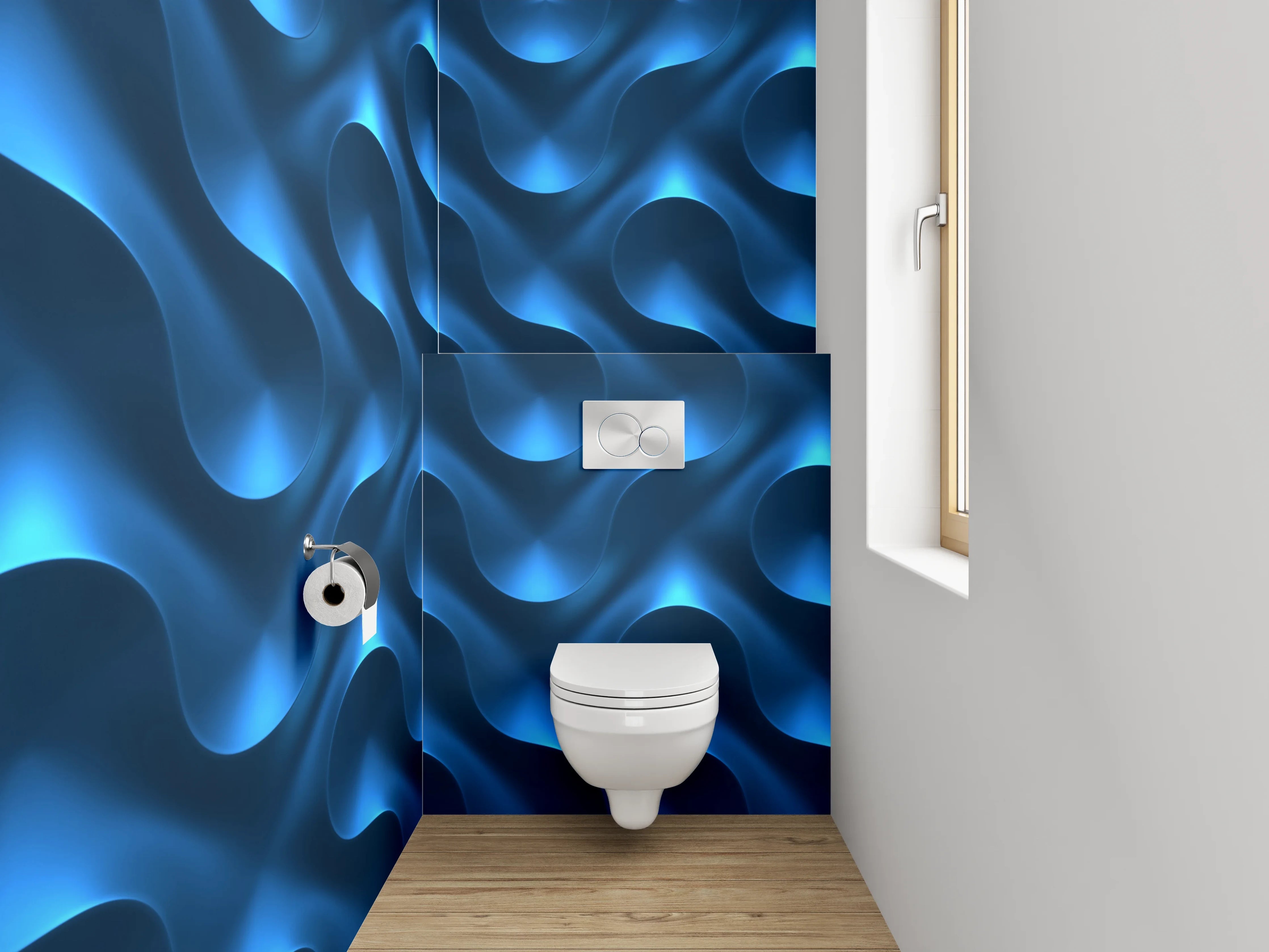 WC-Rückwand - Abstraktes blaues Wellenmuster