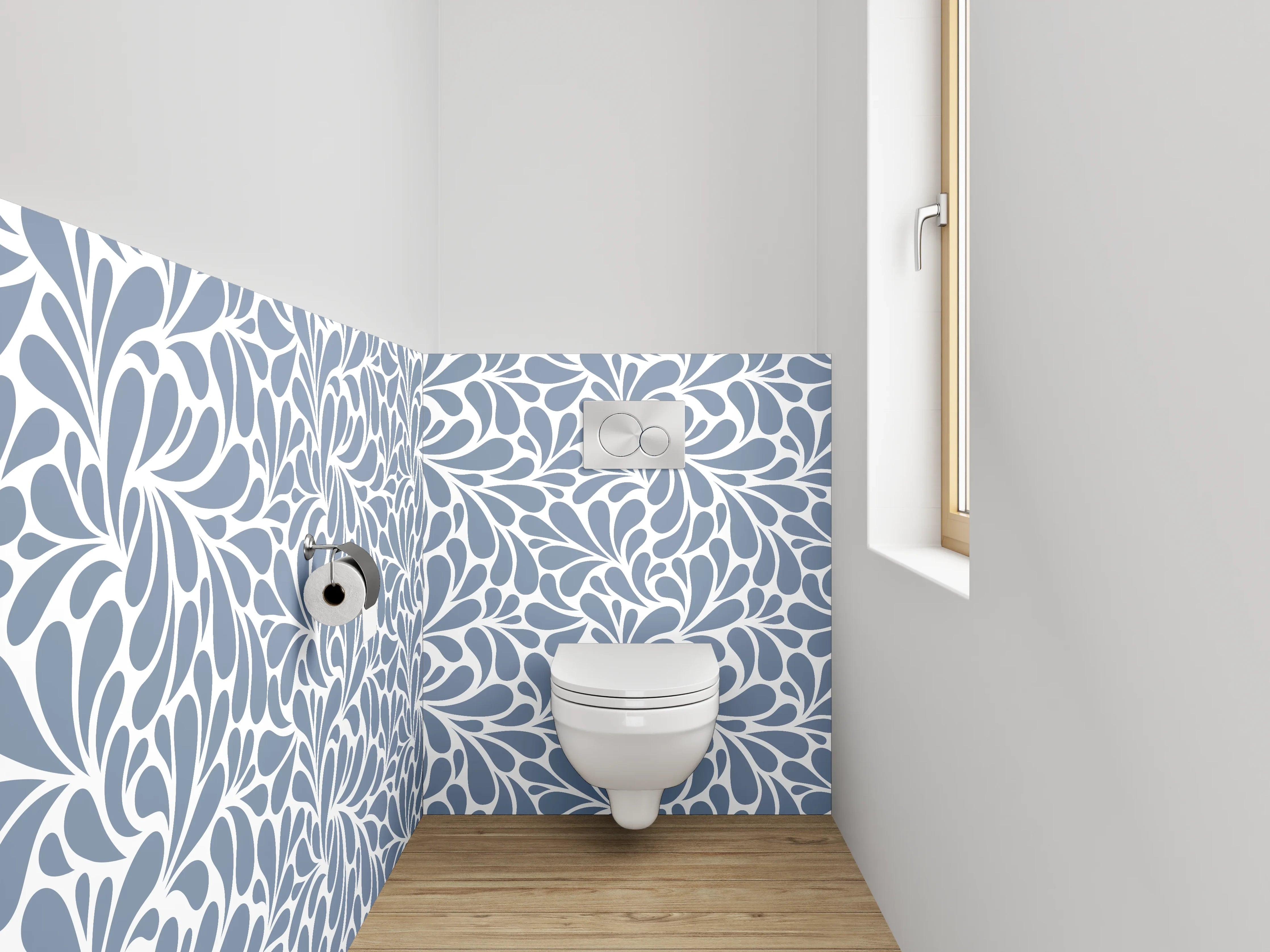 WC-Rückwand - Abstraktes florales Muster Blau Weiß