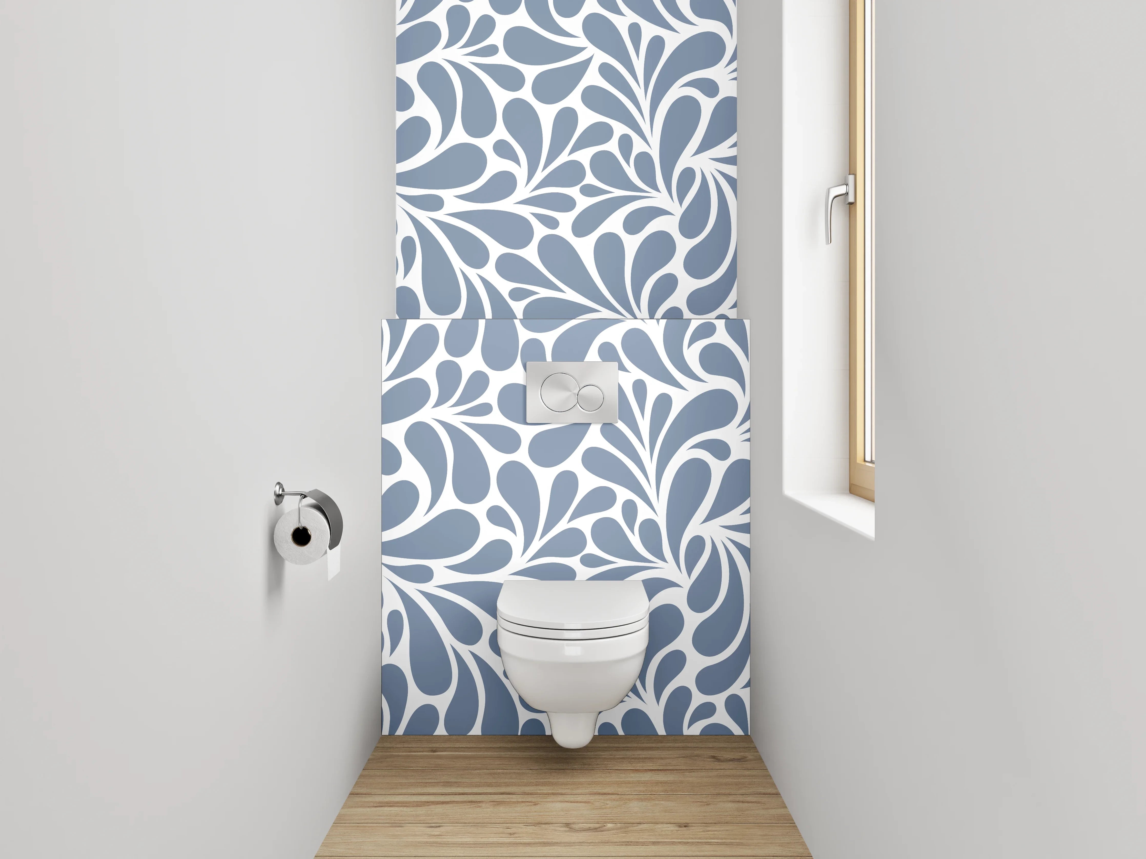 WC-Rückwand - Abstraktes florales Muster Blau Weiß