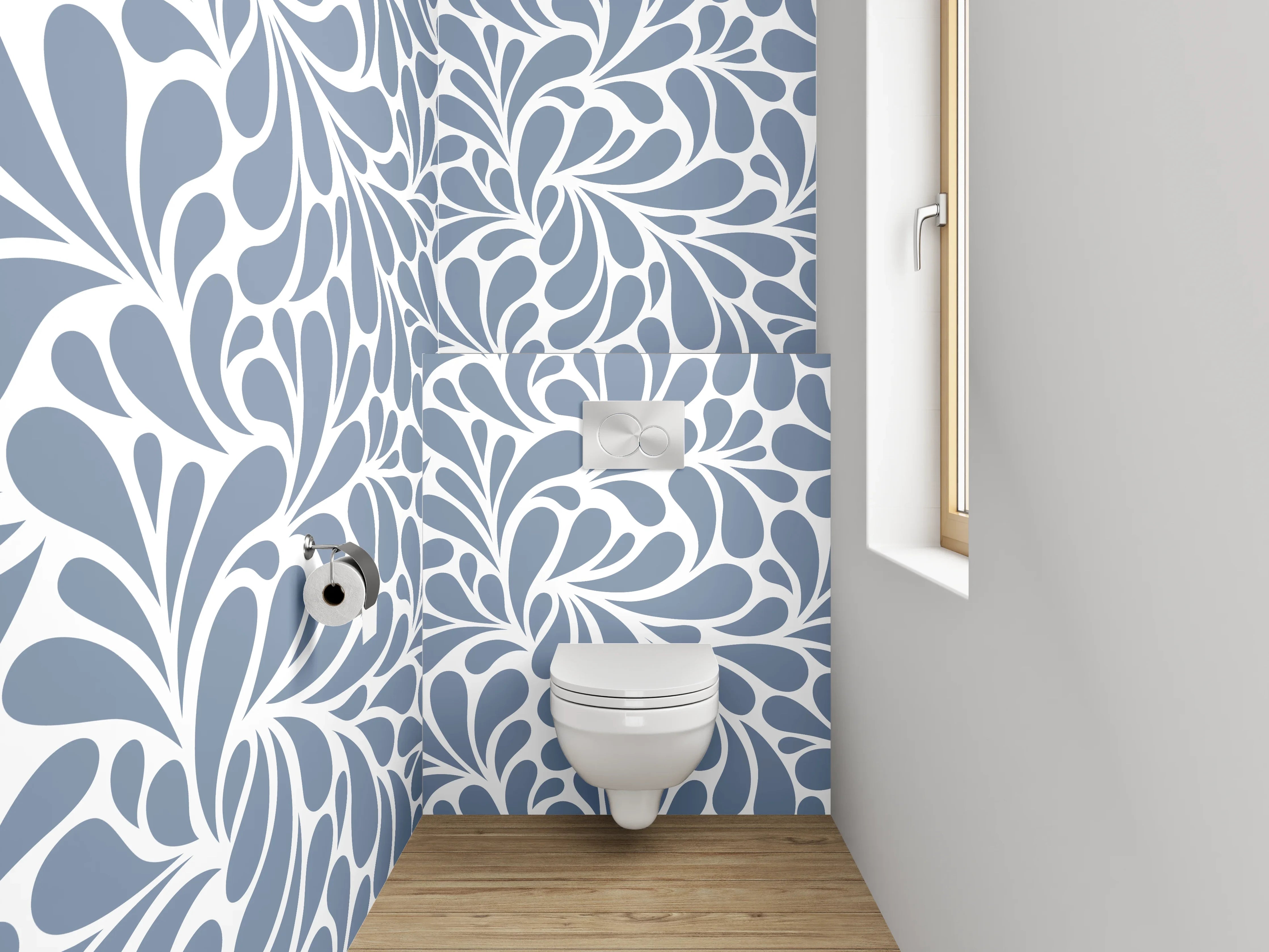 WC-Rückwand - Abstraktes florales Muster Blau Weiß