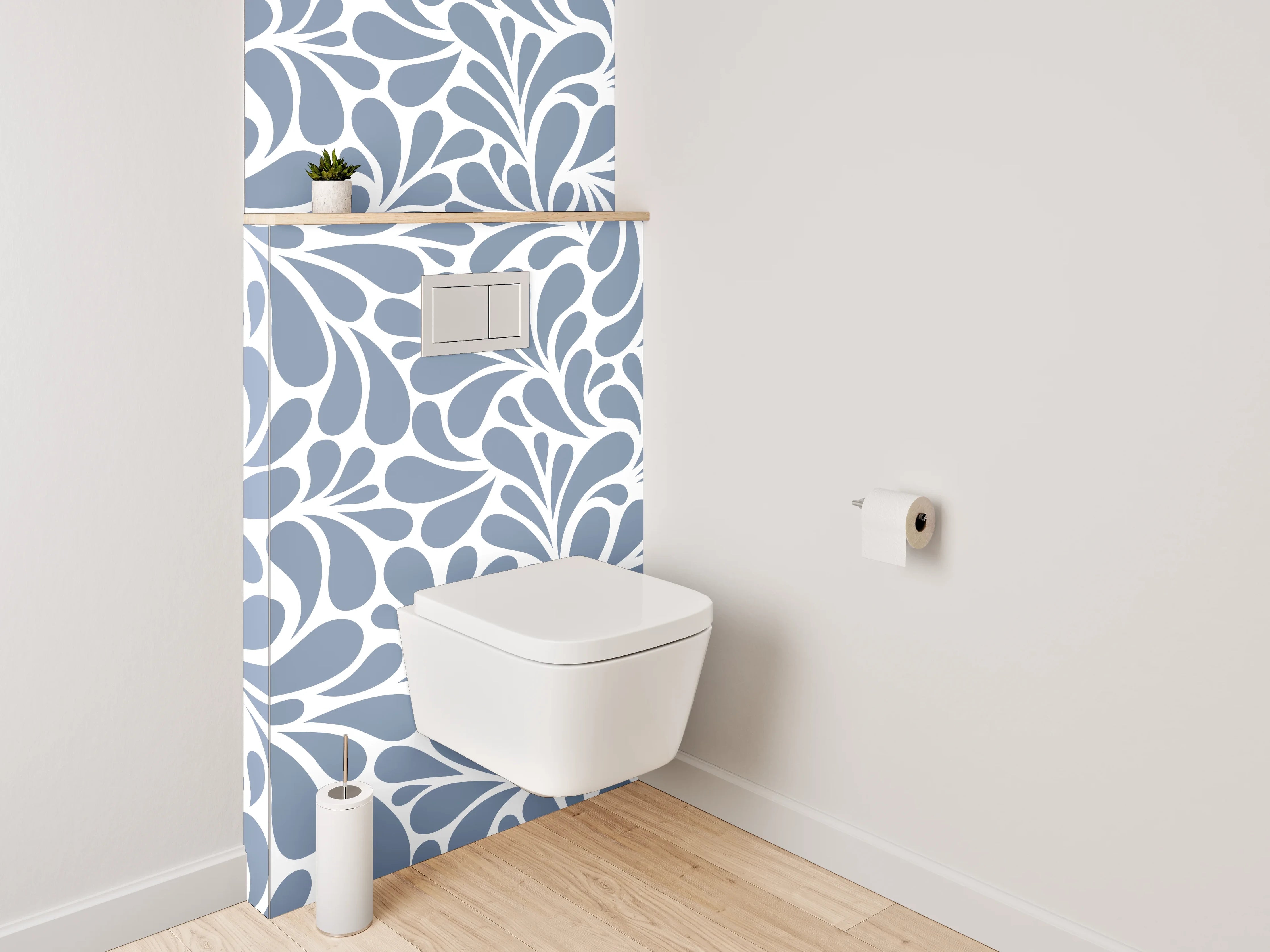 WC-Rückwand - Abstraktes florales Muster Blau Weiß