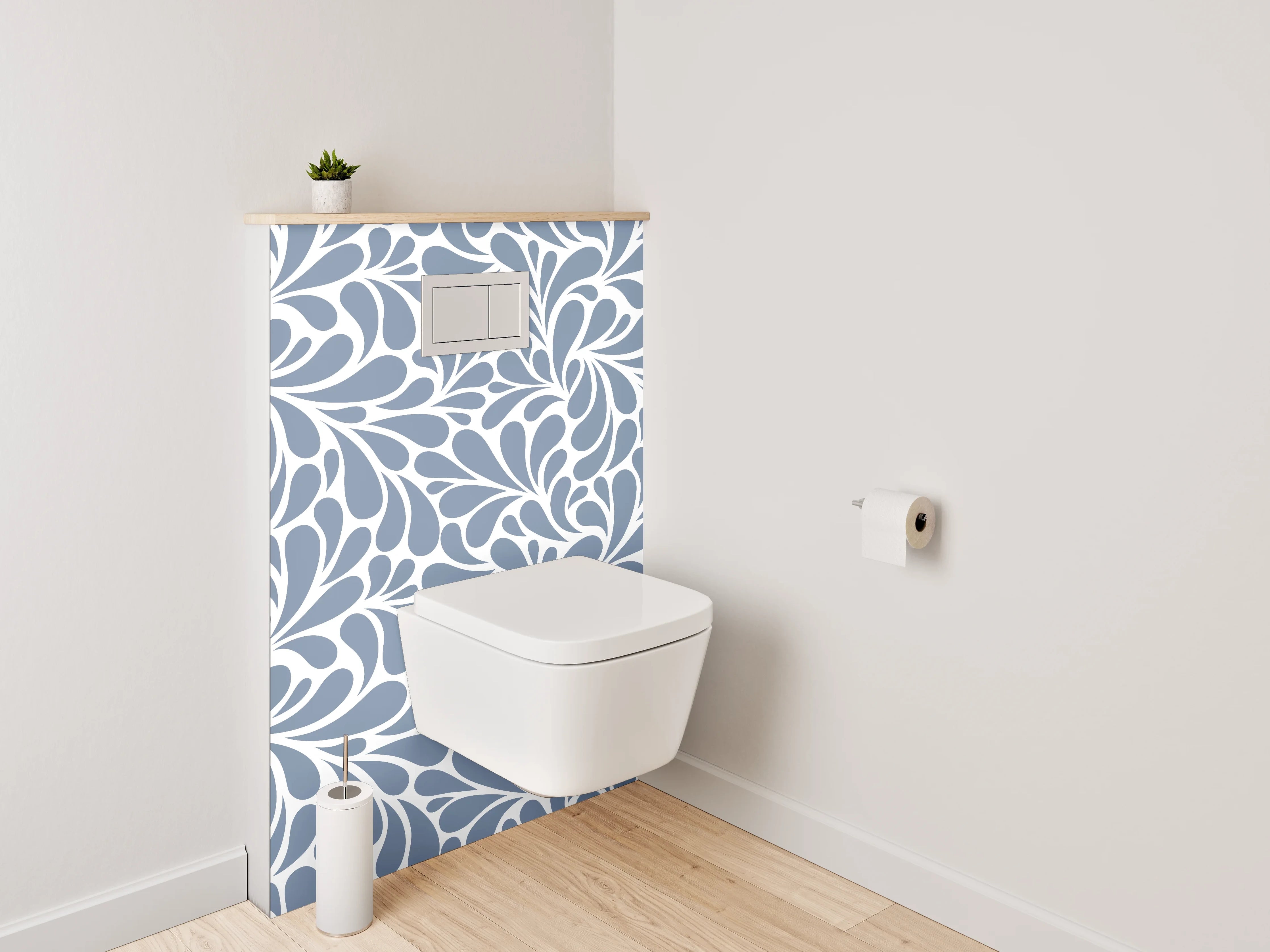 WC-Rückwand - Abstraktes florales Muster Blau Weiß
