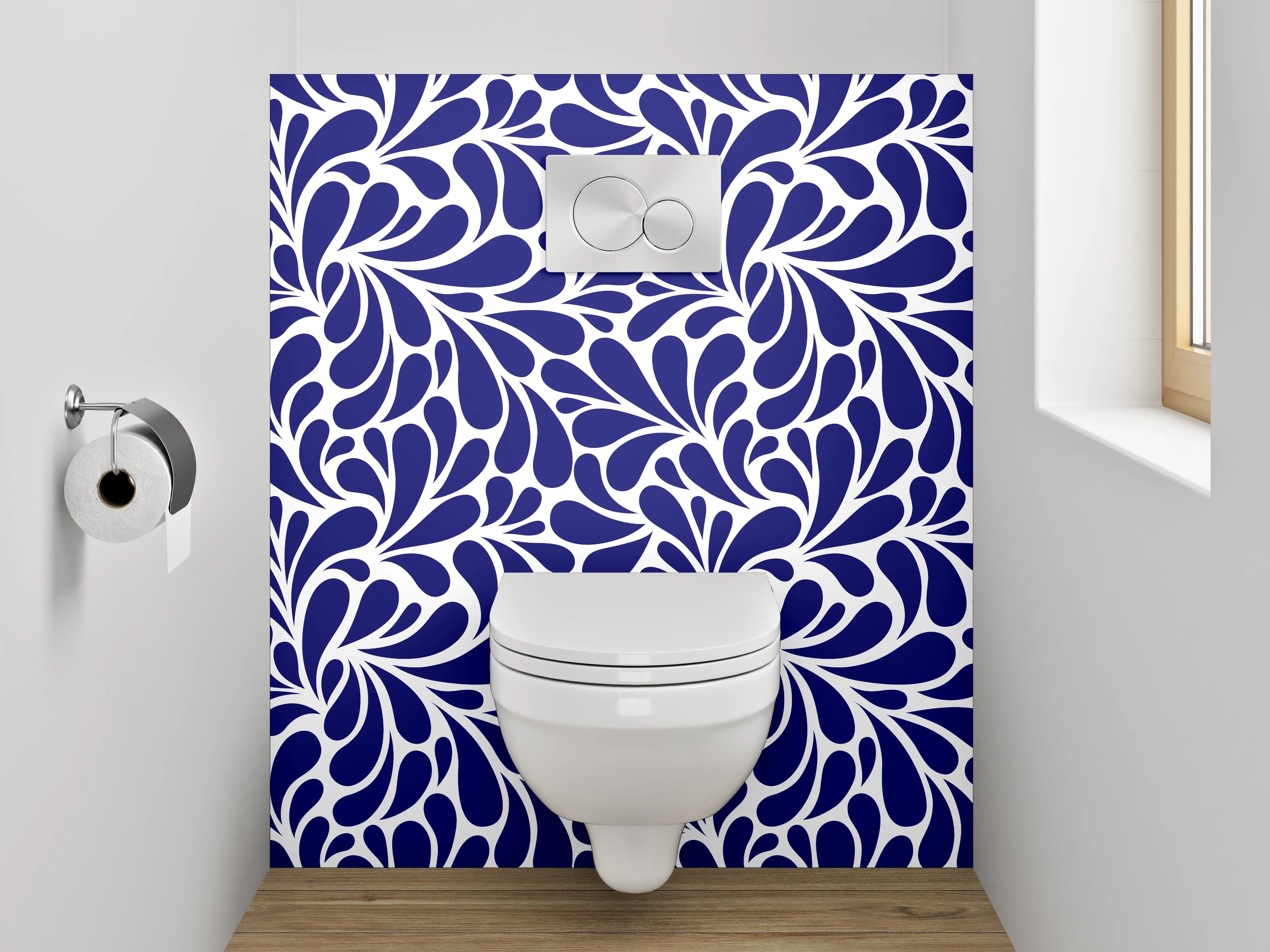 WC-Rückwand - Abstraktes florales Muster Dunkelblau Weiß