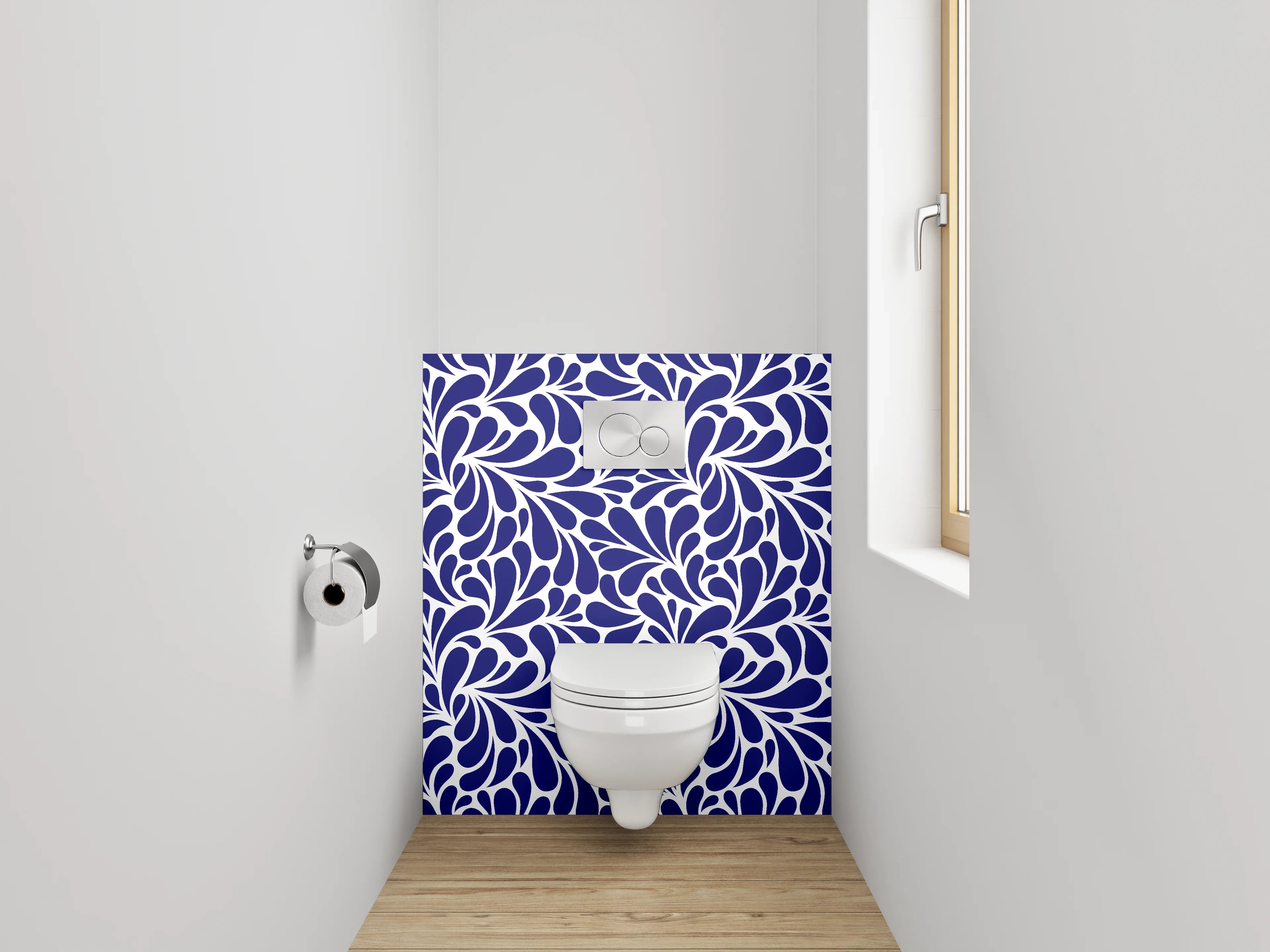 WC-Rückwand - Abstraktes florales Muster Dunkelblau Weiß